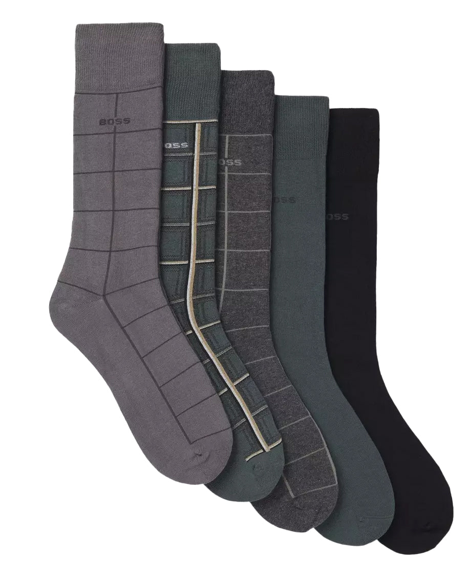 5 Pack Sock Giftset Logo Check Grey