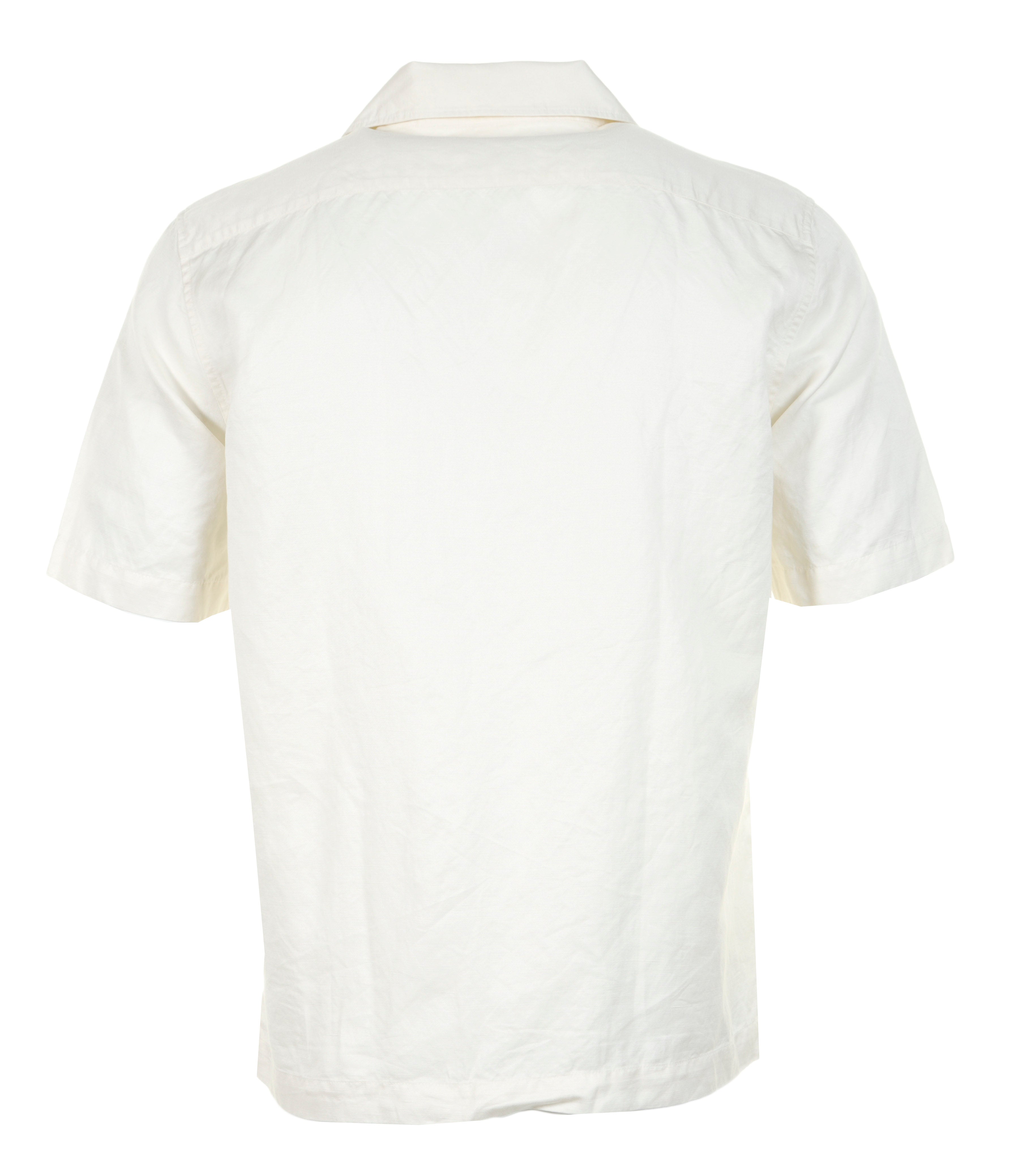 Panelled Linen Blend Short Sleeve Shirt Light Ecru