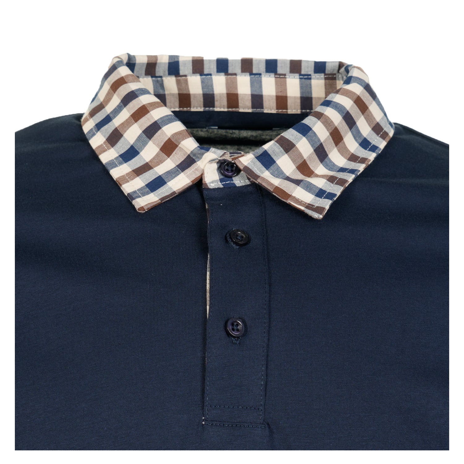 Long Sleeve Club Check Collar Polo Navy