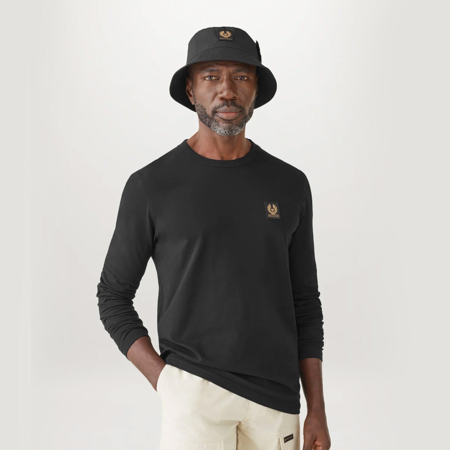 Man wearing Belstaff long sleeve tshirt