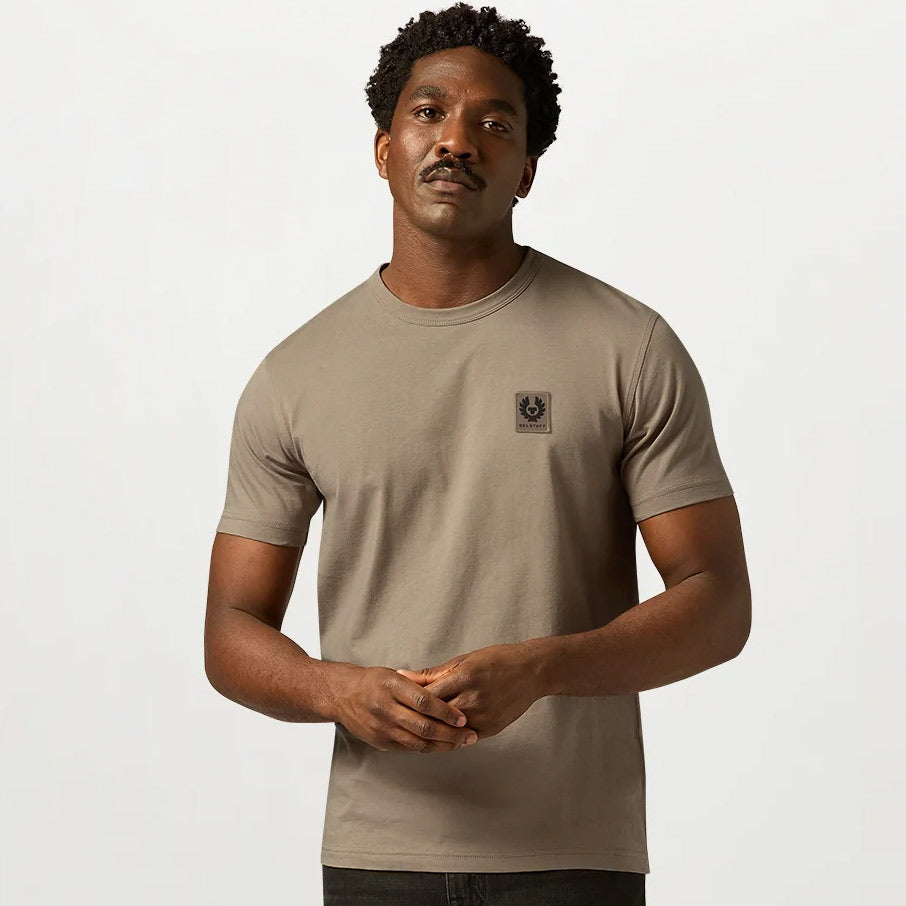 A man wearing Belstaff Short Sleeve T Shirt Dusty Taupe