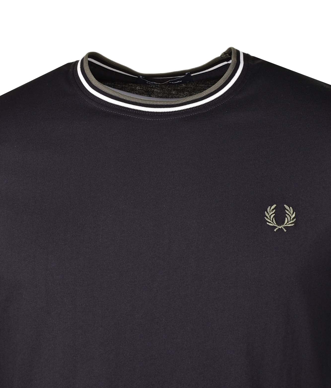 Twin Tipped T Shirt Black Ecru Laurel Green