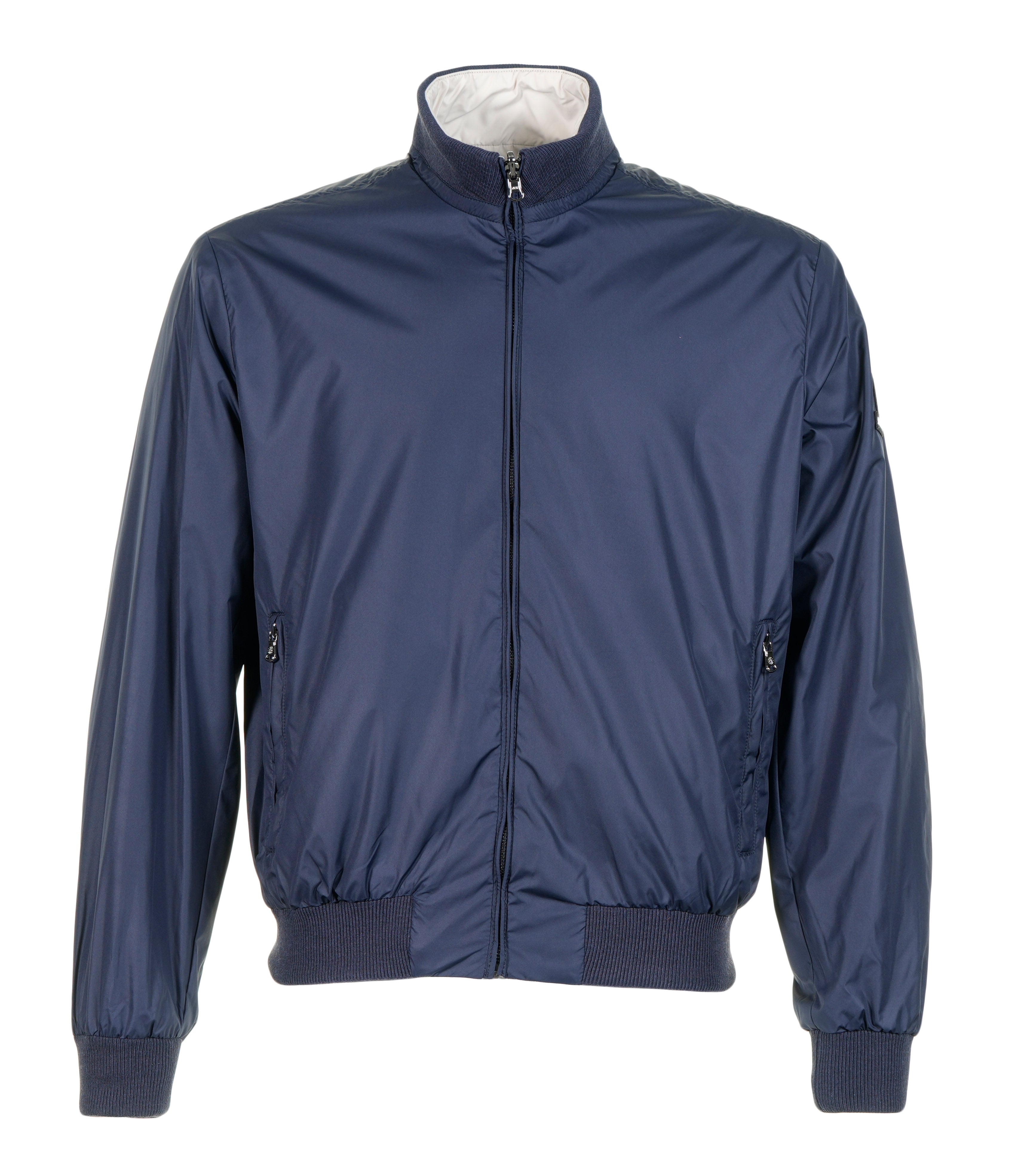 Reversible Nylon Funnel Bomber Jacket Navy & Stone