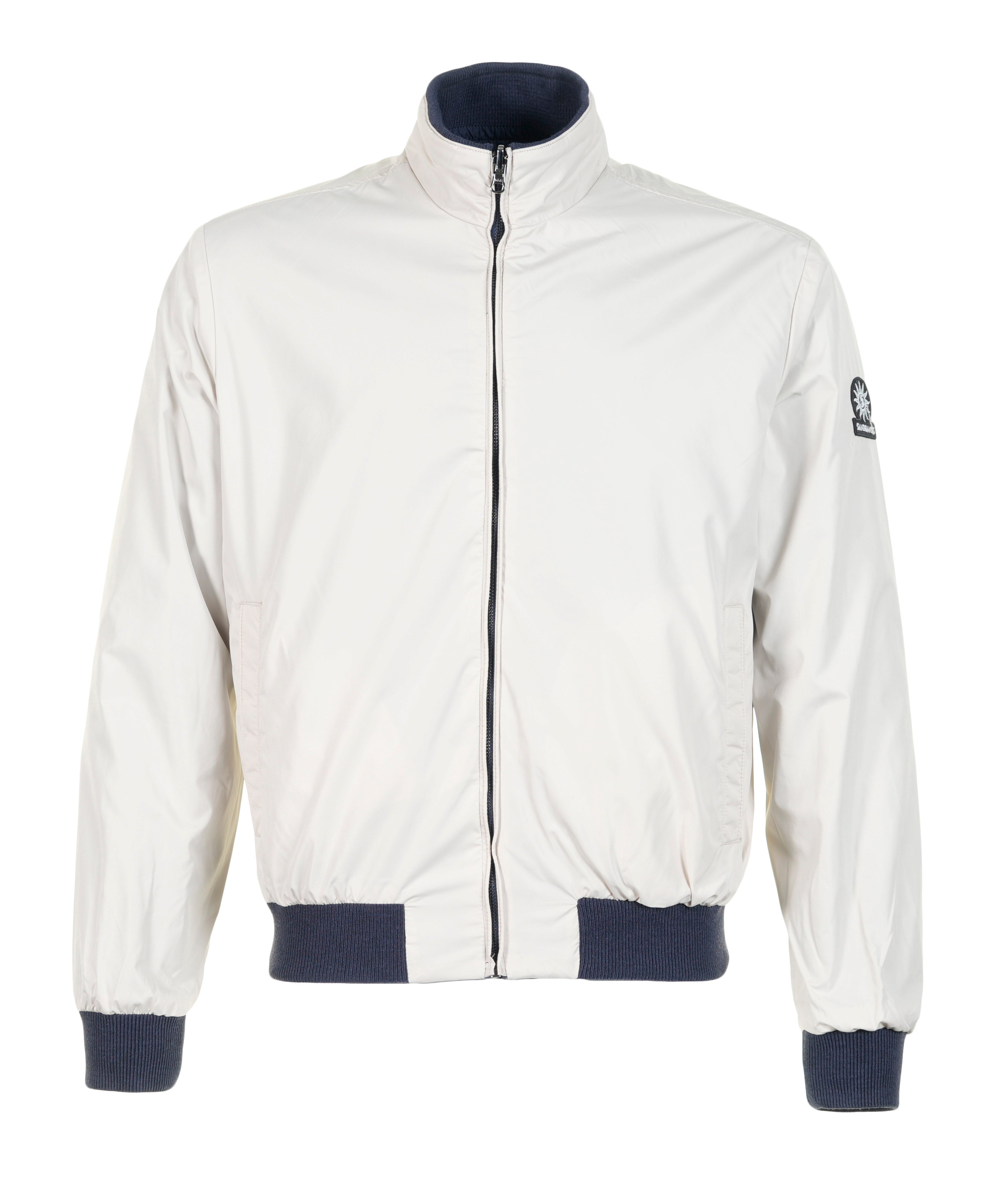 Reversible Nylon Funnel Bomber Jacket Navy & Stone