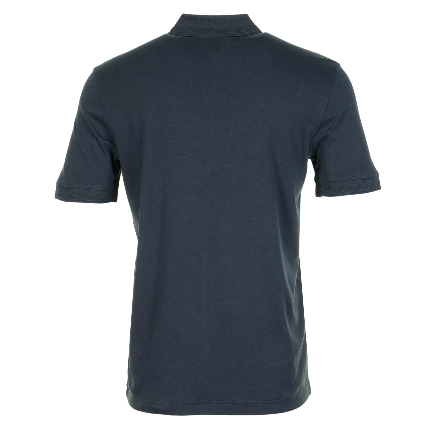 Back of BOSS Pe Interlock short sleeve polo shirt in dark blue