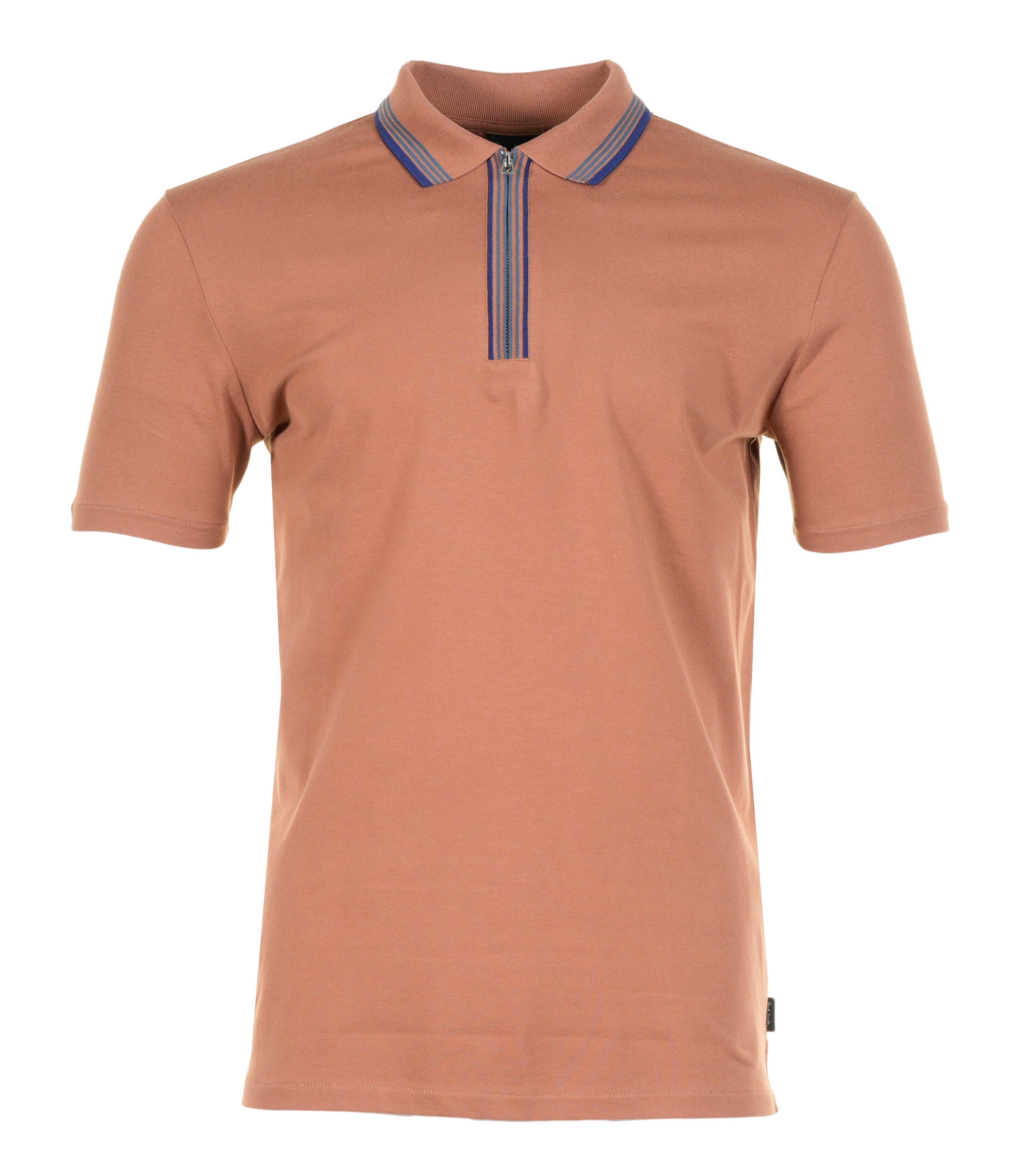 Regular Fit Short Sleeve Placket Stripe Zip Polo Shirt Brown