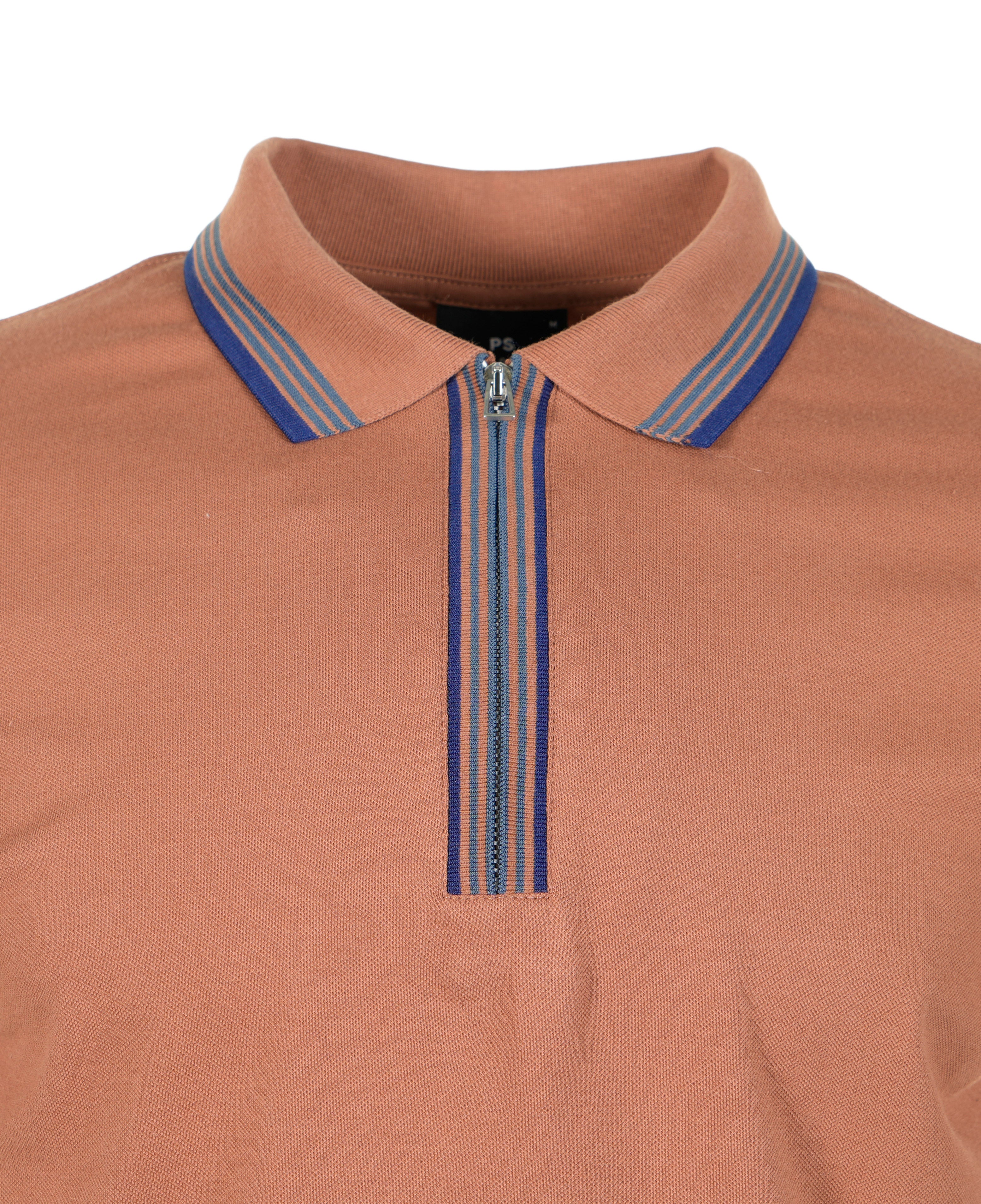 Regular Fit Short Sleeve Placket Stripe Zip Polo Shirt Brown