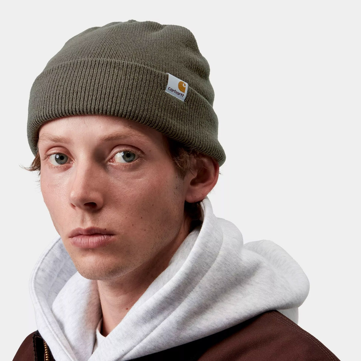 Model wearing Carhartt WIP Stratus Hat Low Cypress