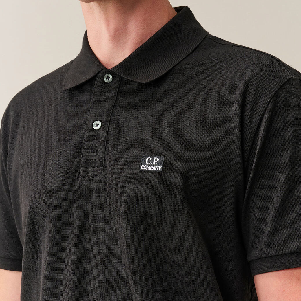 Stretch Piquet Badge Logo Short Sleeve Polo Black
