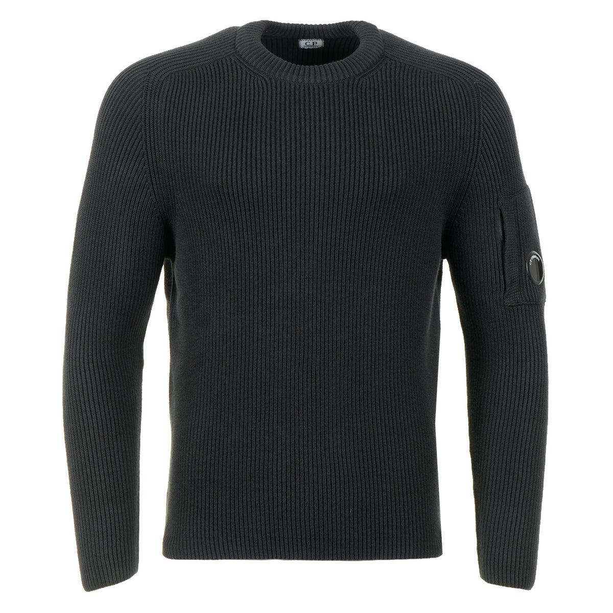 Full Rib Cotton Lens Crewneck Sweater Black