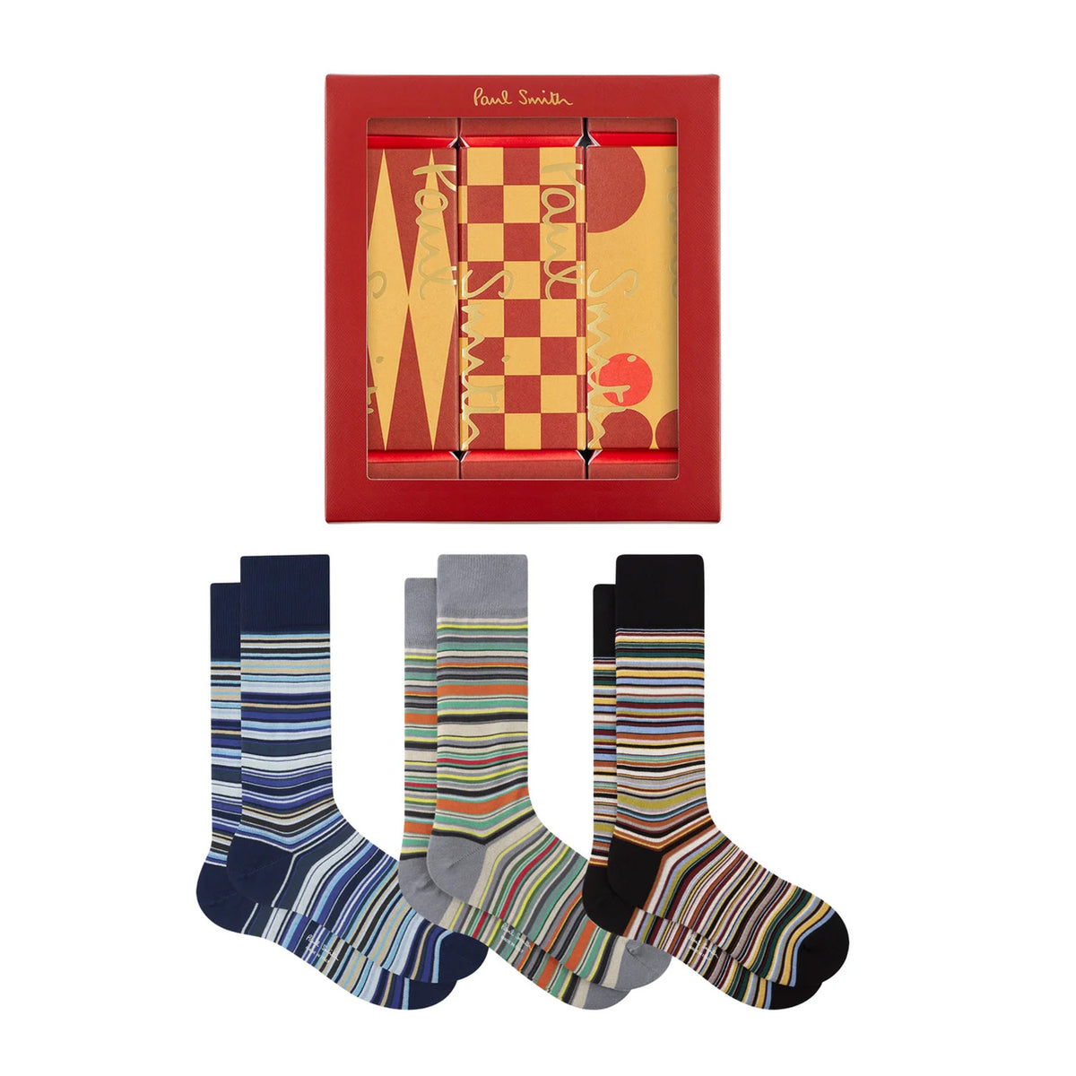 Paul Smith Signature Stripe Sock Three Pack Cracker Set Red