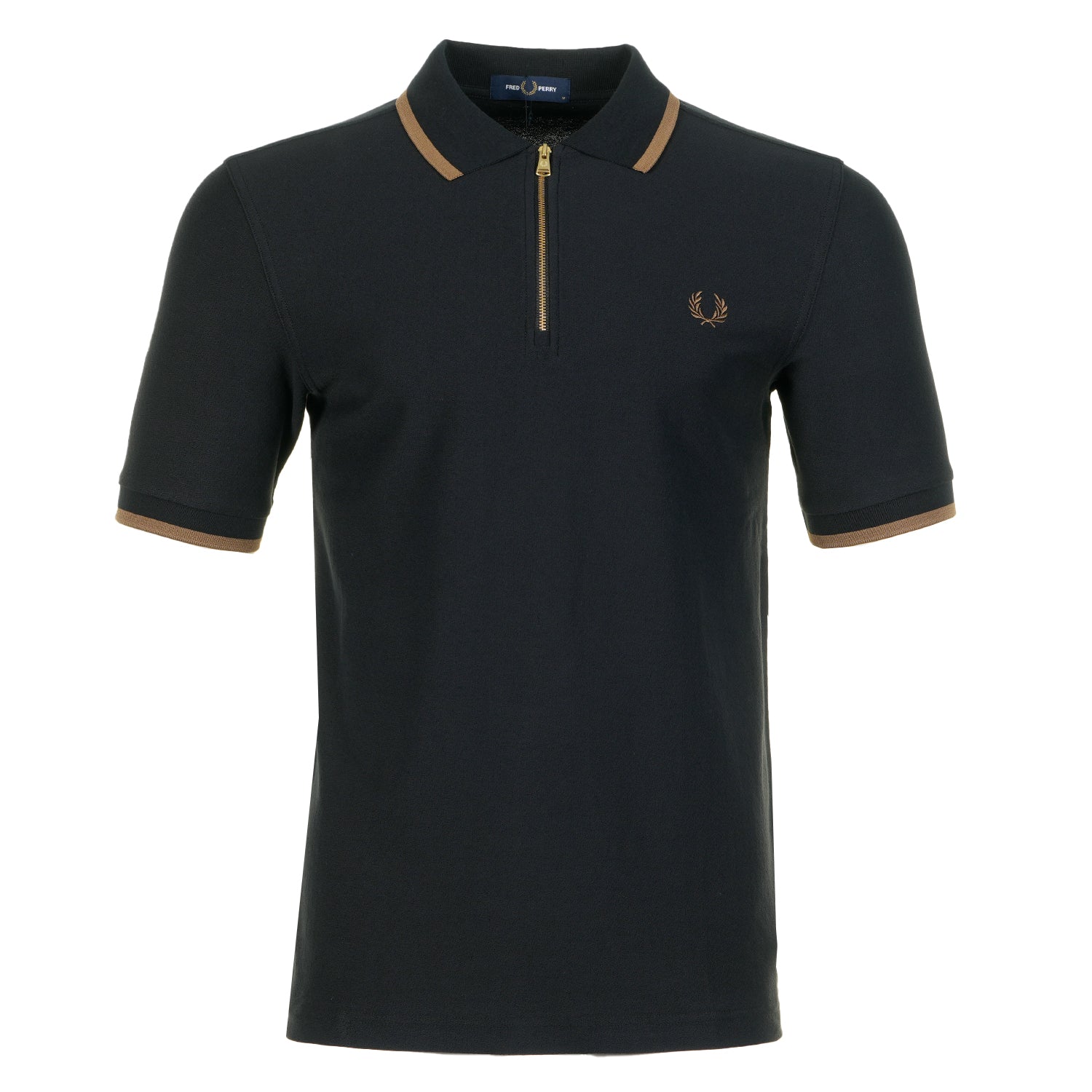 Crepe Pique Zip Neck Polo Shirt Black