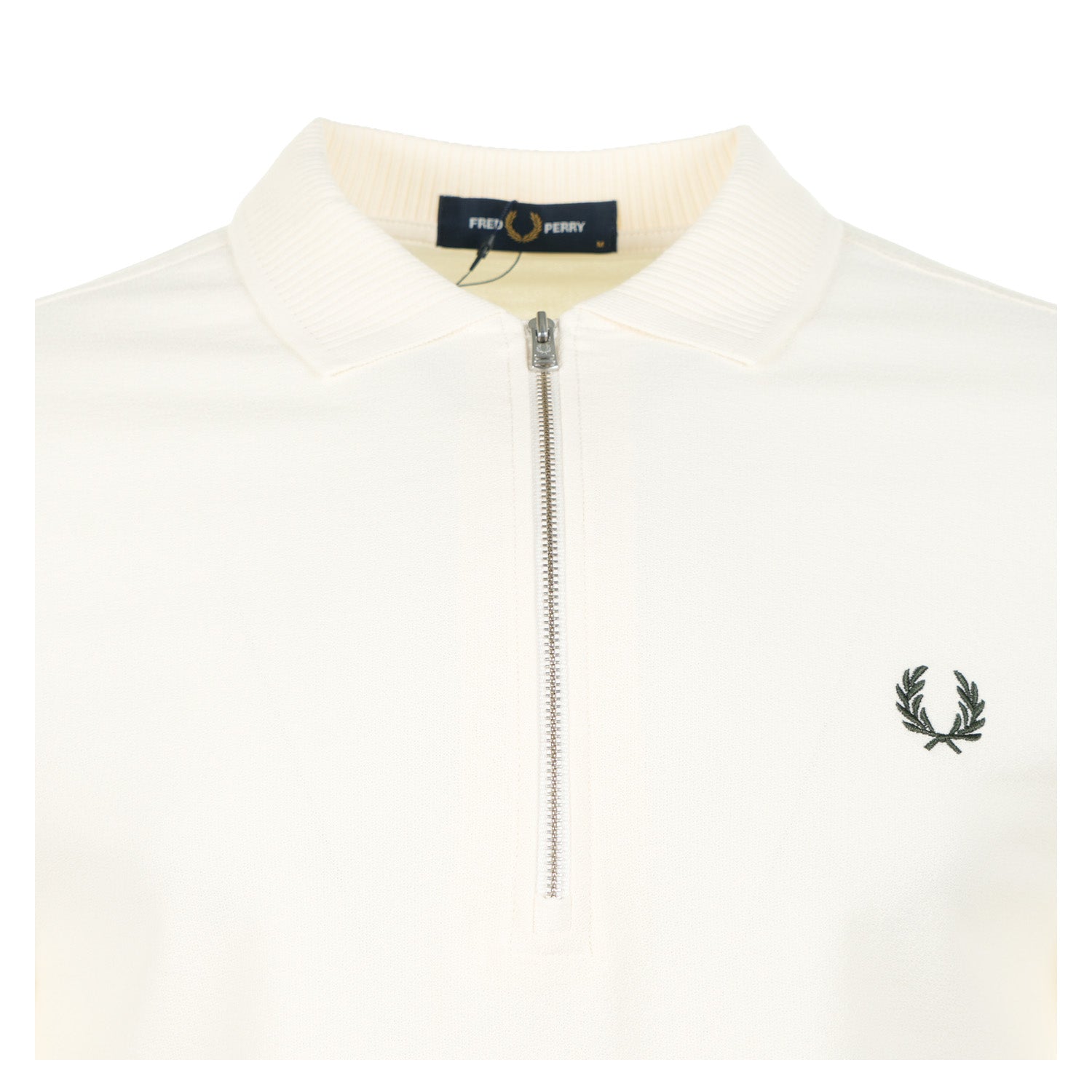 Crepe Pique Zip Neck Polo Shirt Ecru