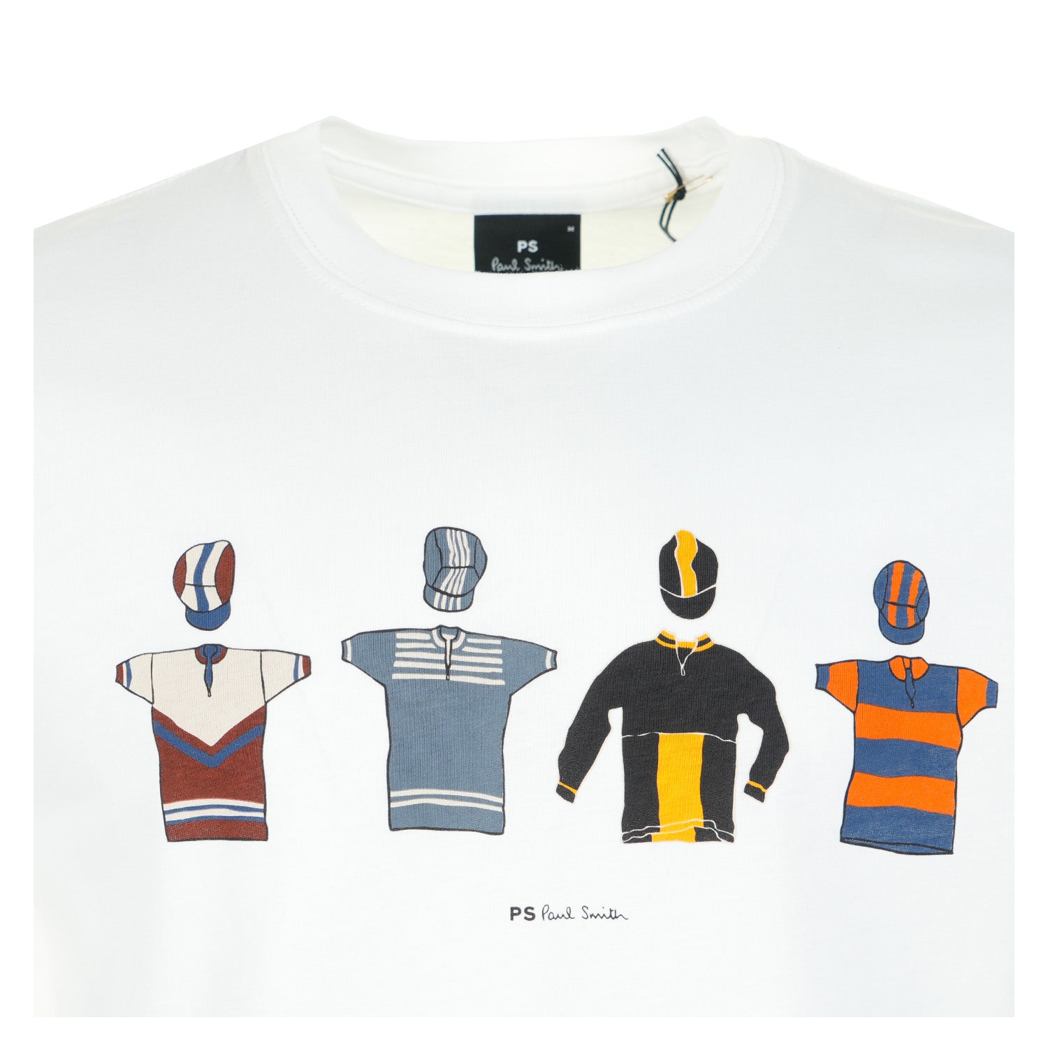 close up of graphic print on paul smith Cycle Jersey T Shirt White