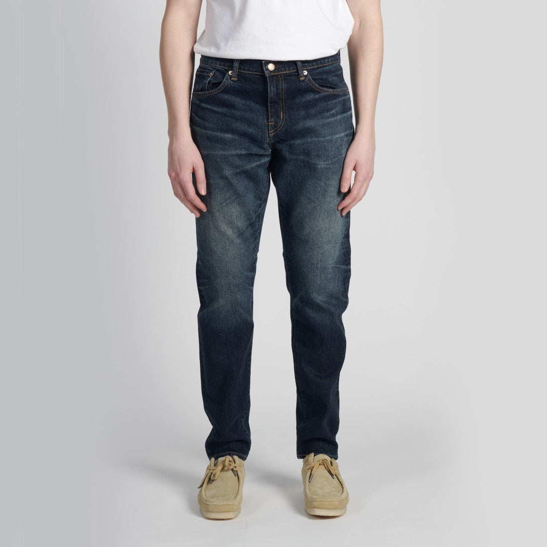 Regular Tapered Jeans Kaihara Pure Indigo Stretch Denim Blue Mid Dark Used