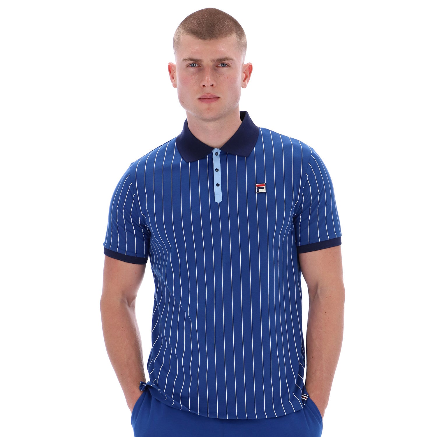 Man wearing Fila BB1 Classic Vintage Striped Polo Shirt Limoges