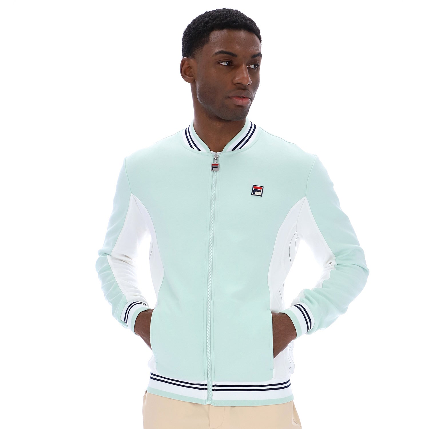 Man wearing Fila Settanta Track Jacket Surf Spray White Navy
