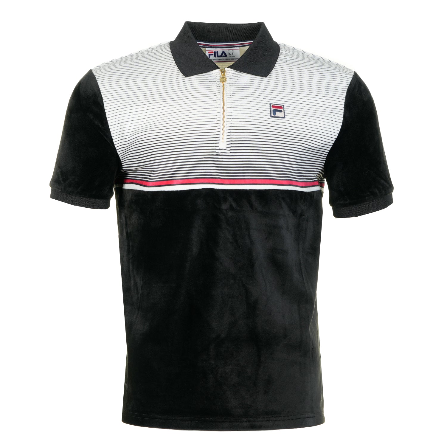 Paco Short Sleeve Zip Polo Shirt Black Gardenia Fila Red