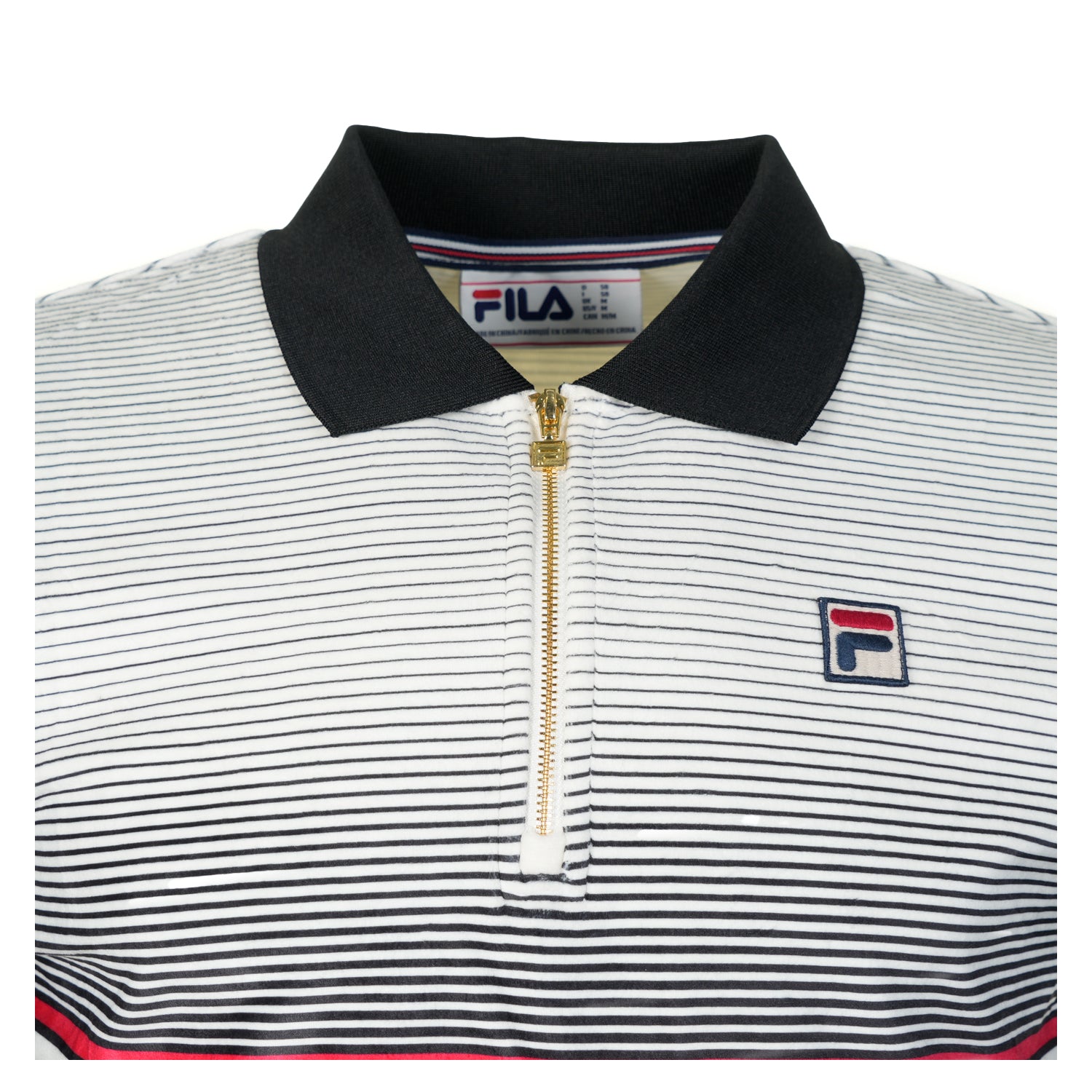 Paco Short Sleeve Zip Polo Shirt Black Gardenia Fila Red