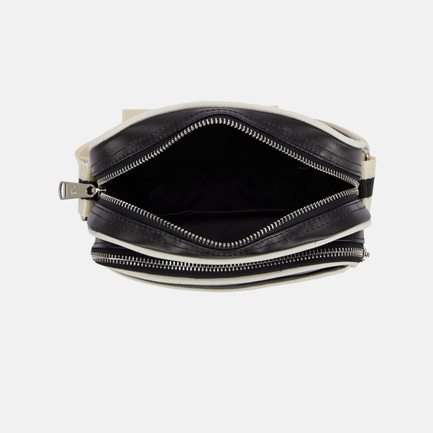 view from above with zip open of the fred perry Classic Side Bag Black