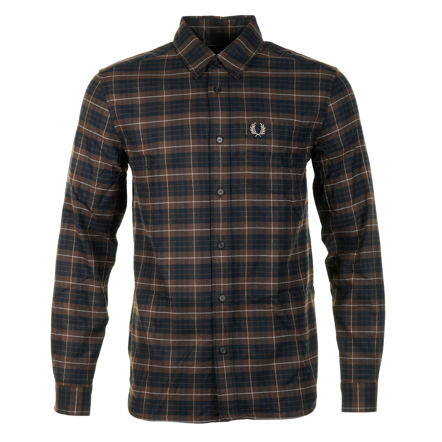 Long Sleeve Brushed Twill Tartan Shirt Burnt Tobacco