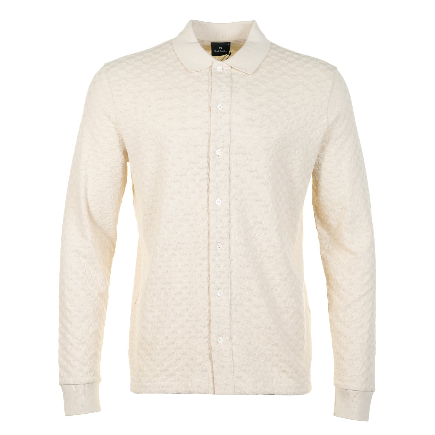 Long Sleeve Button Front Polo Off White