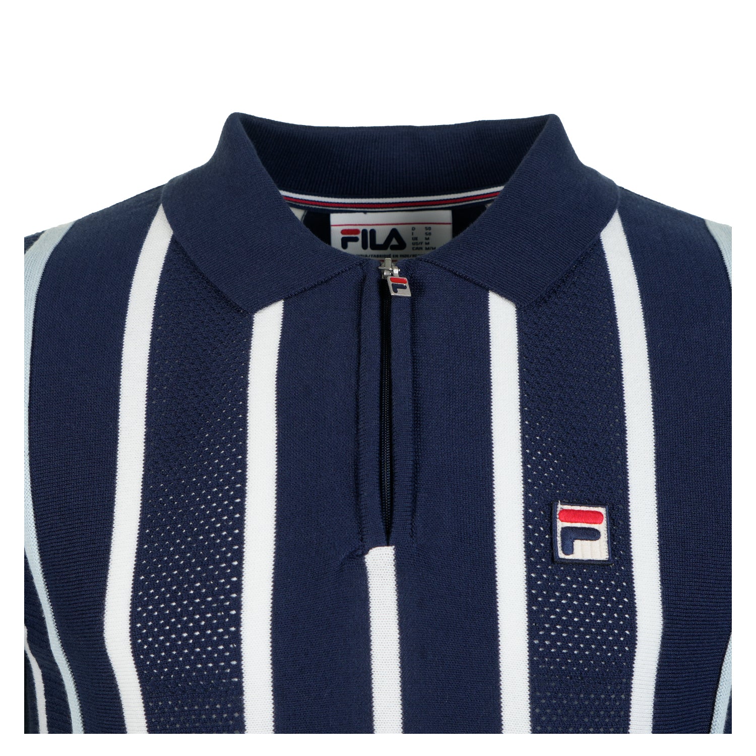 Giorgio Crochet Patchwork Knitted Zip Polo Fila Navy