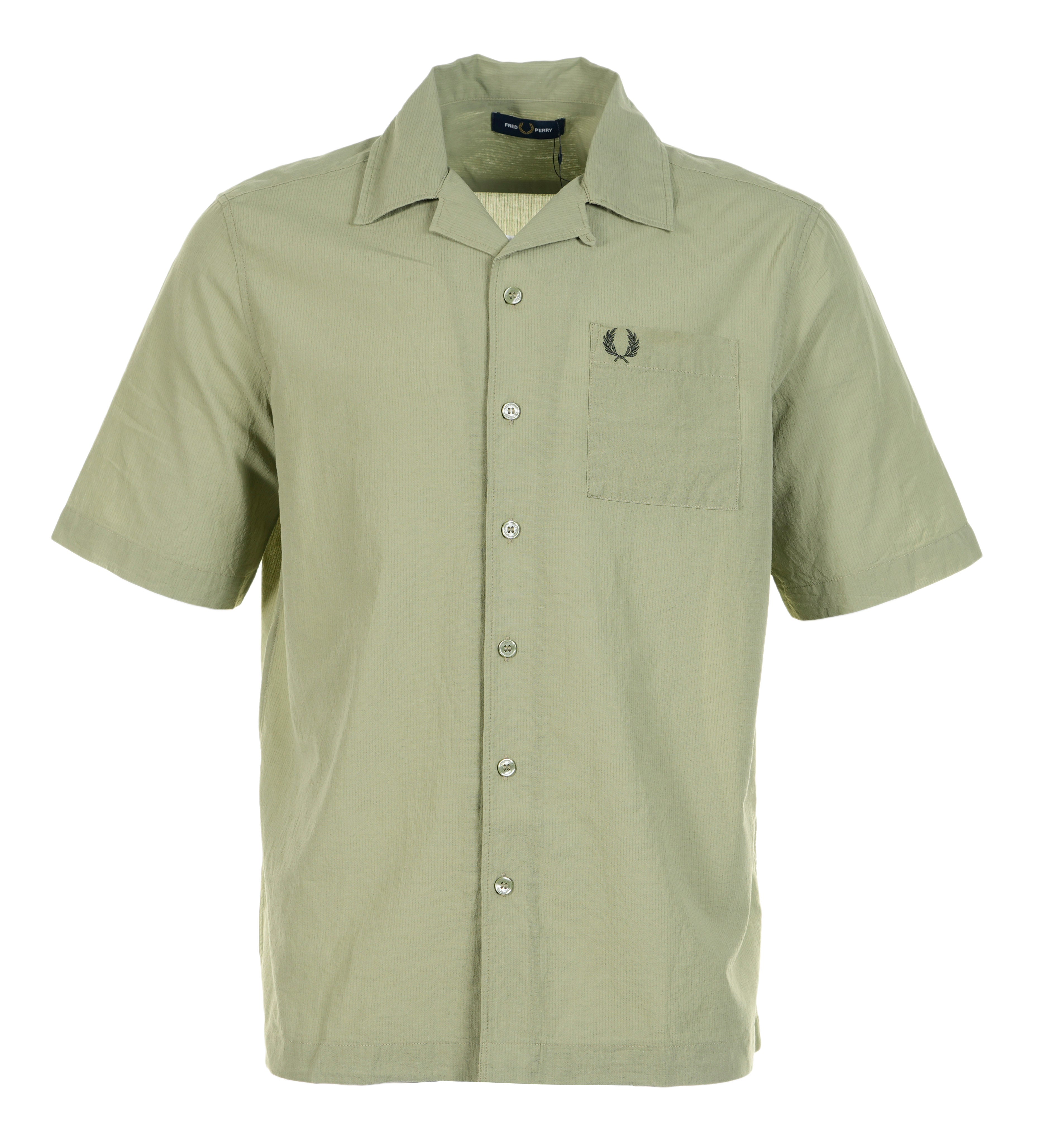 Lightweight Texture Revere Collar Short Sleeve Shirt Olive Mint