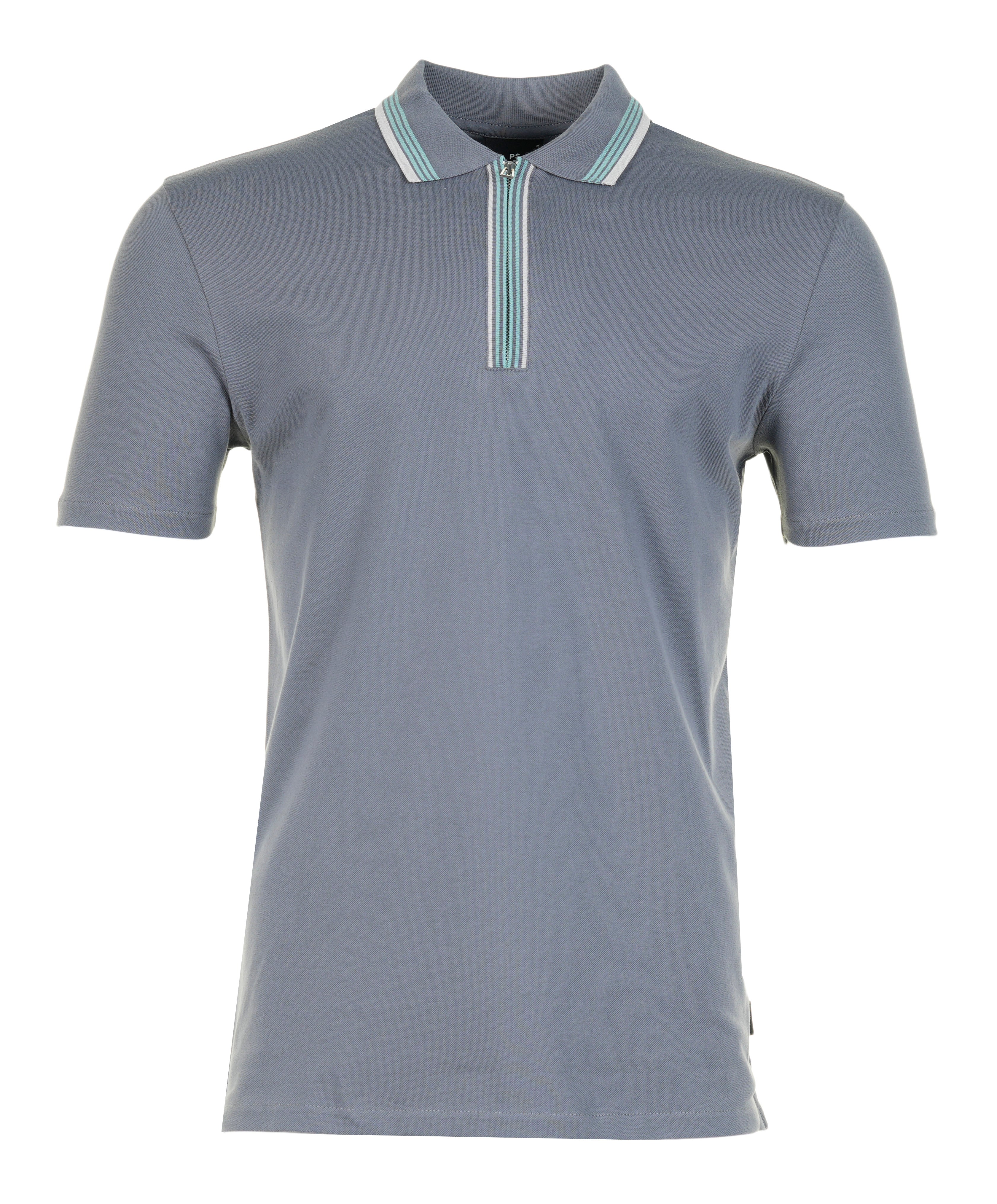 Regular Fit Short Sleeve Placket Stripe Zip Polo Shirt Anthracite