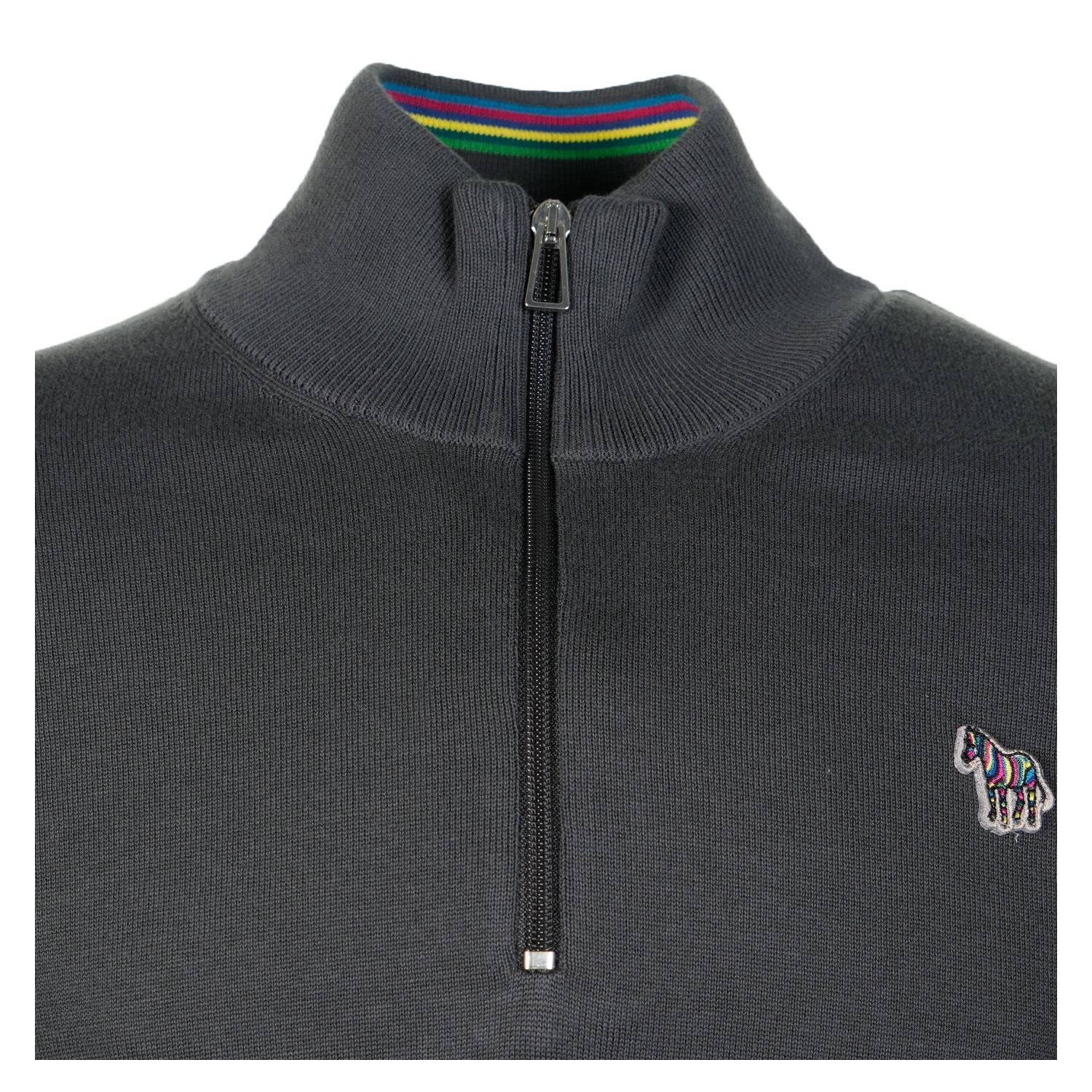 Knitted Zebra Zip Neck Jumper Slate