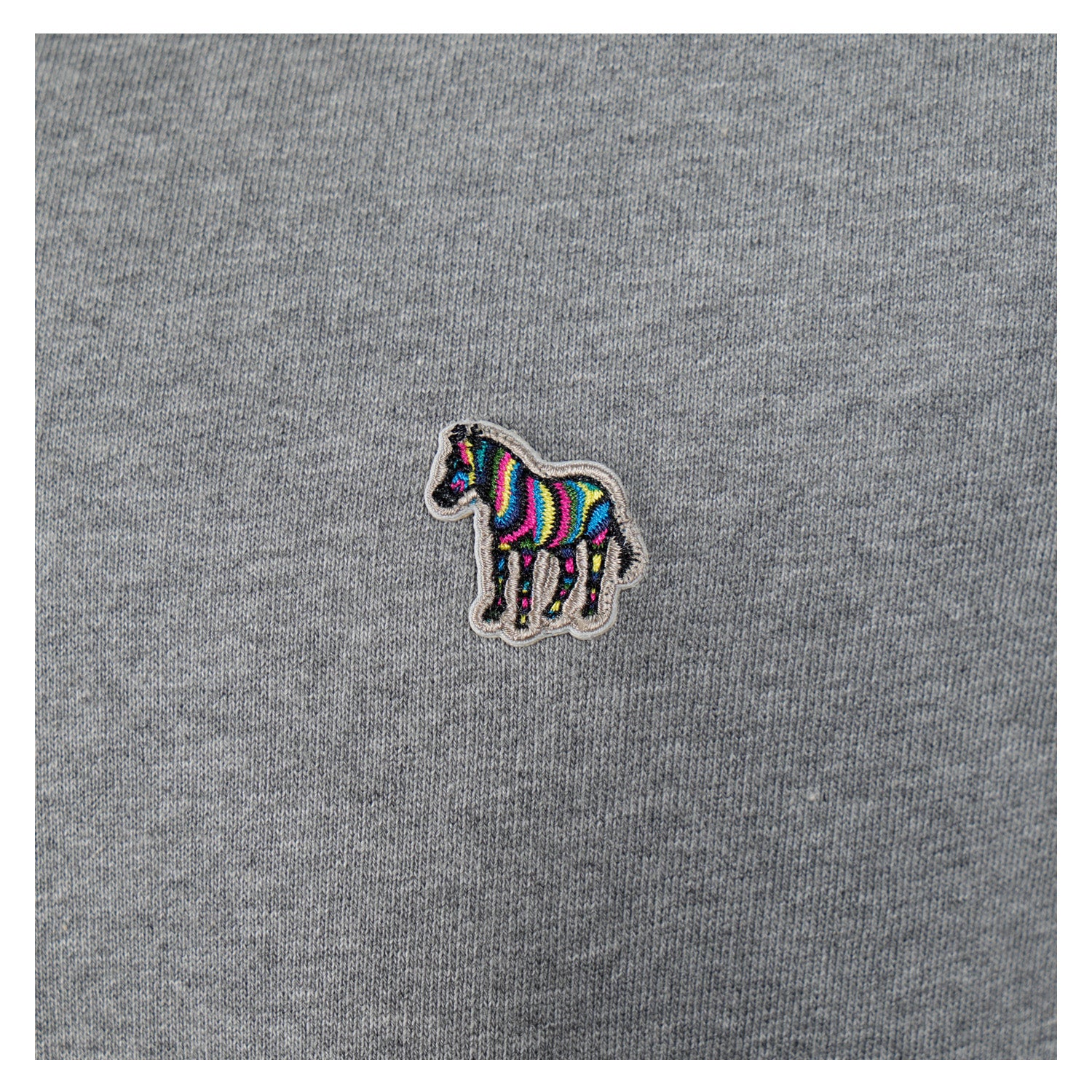 Close up of Zebra embroidered badge on Paul smith hoodie