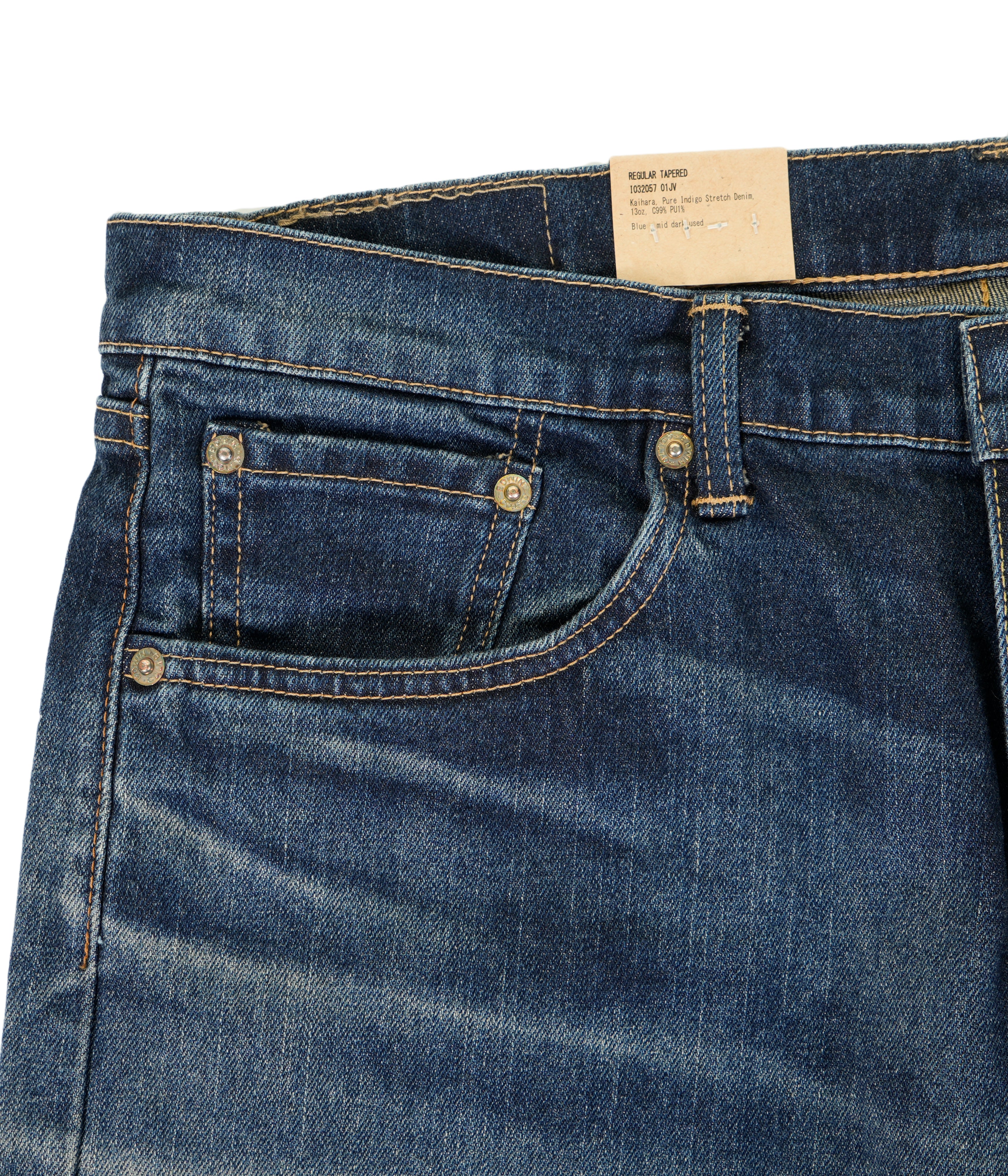 Regular Tapered Jeans Kaihara Pure Indigo Stretch Denim Blue Mid Dark Used