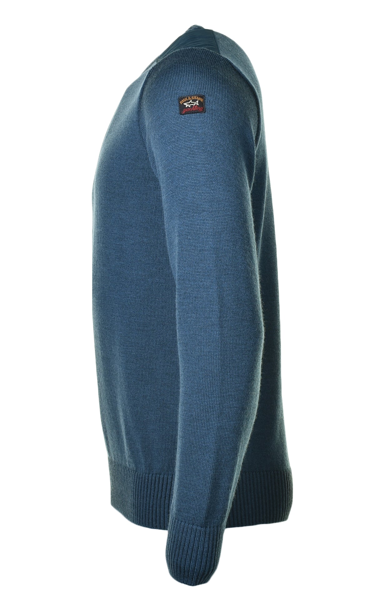 Knitted Shoulder Panel Crew Neck Jumper Petrol Blue