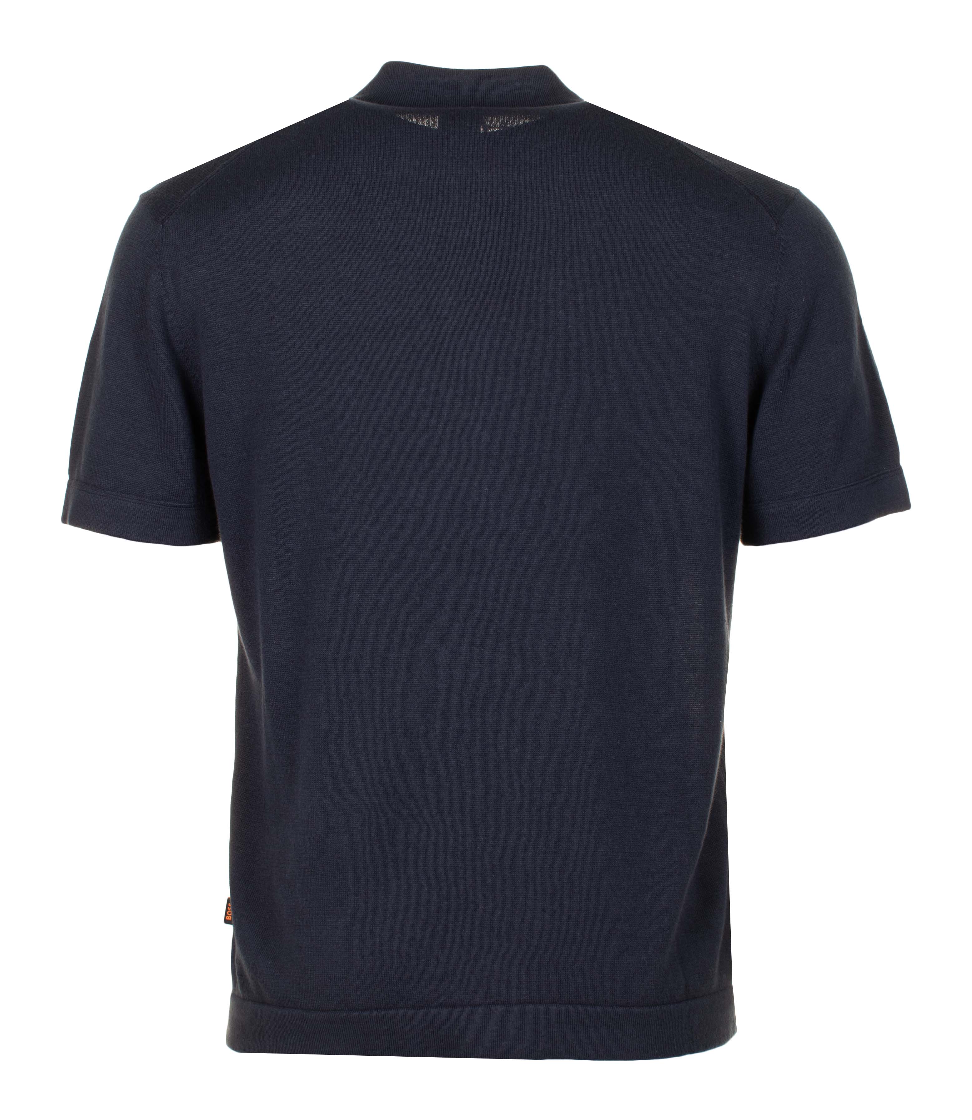 Kamiccio Knitted Full Button Short Sleeve Polo Shirt Dark Blue