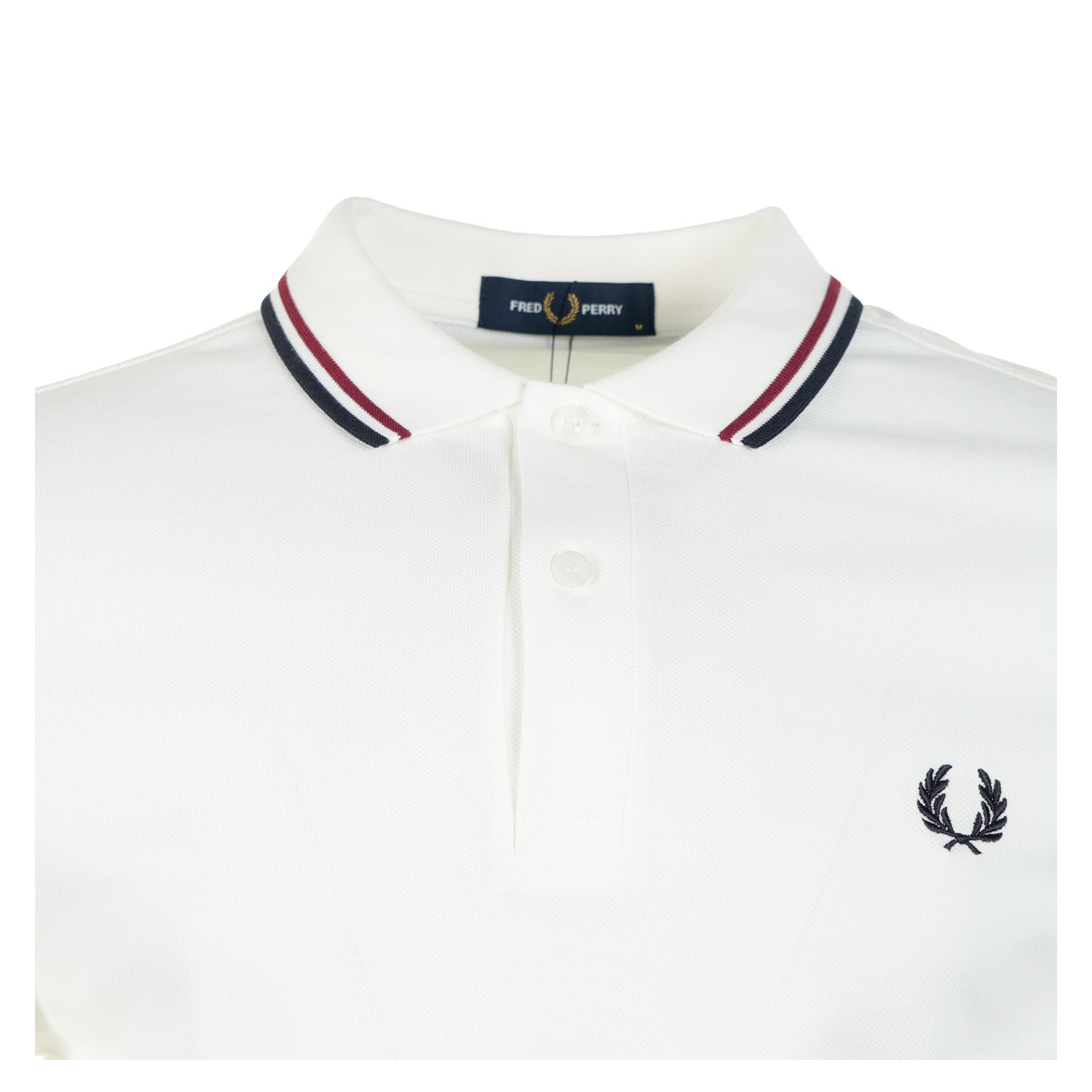 Long Sleeve Twin Tipped Polo Shirt Snow White / Burnt Red / Navy