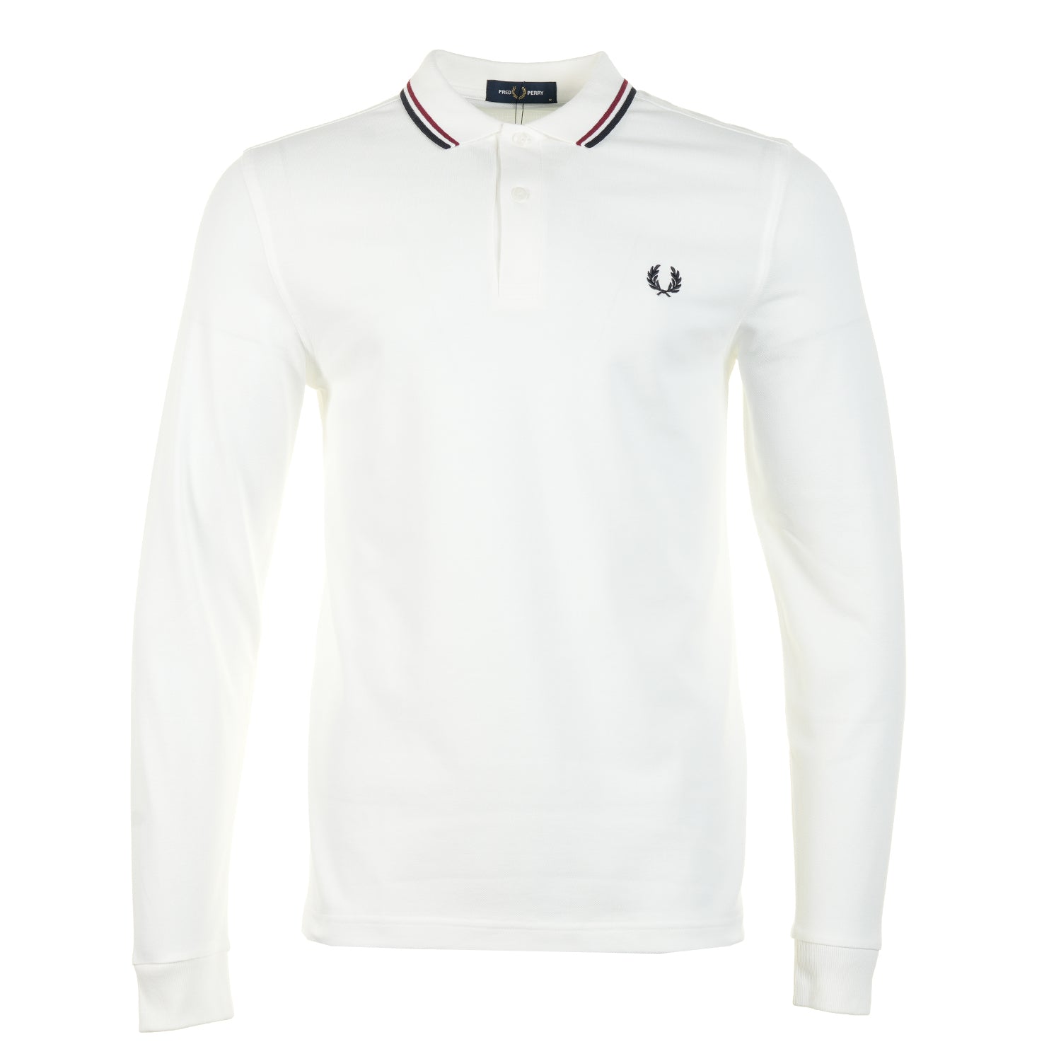 Long Sleeve Twin Tipped Polo Shirt Snow White / Burnt Red / Navy