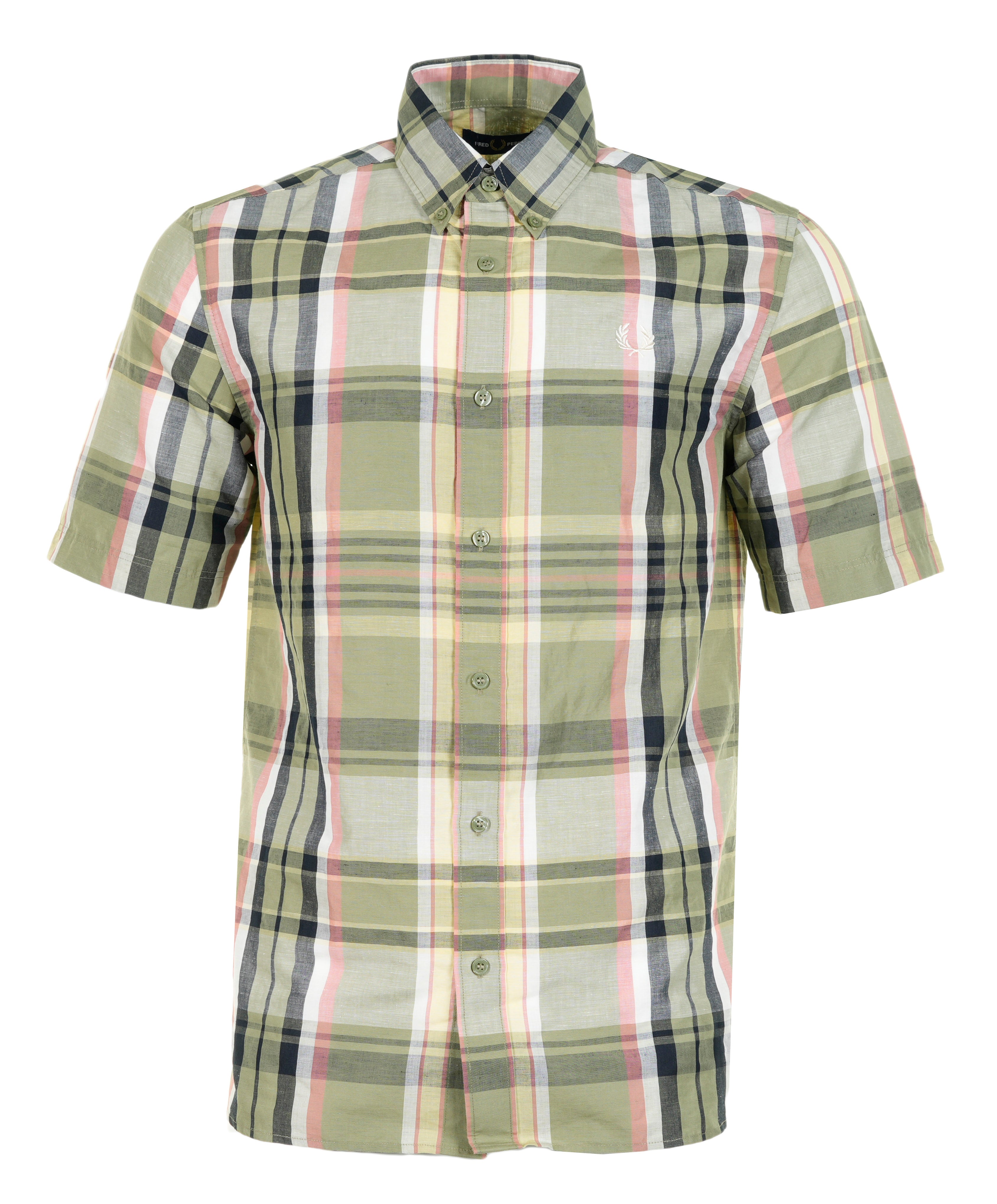 Short Sleeve Madras Check Shirt Olive Mint