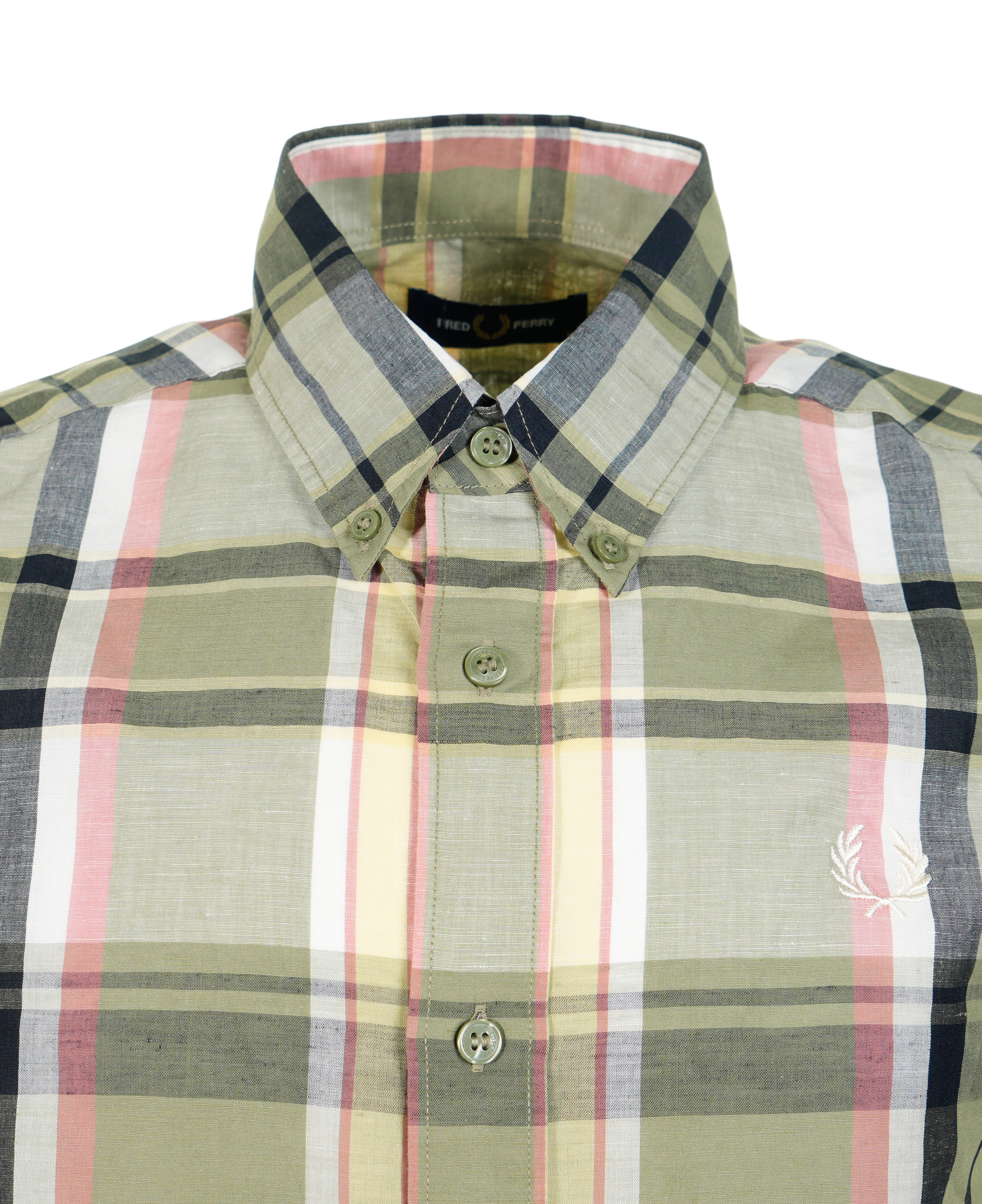 Short Sleeve Madras Check Shirt Olive Mint