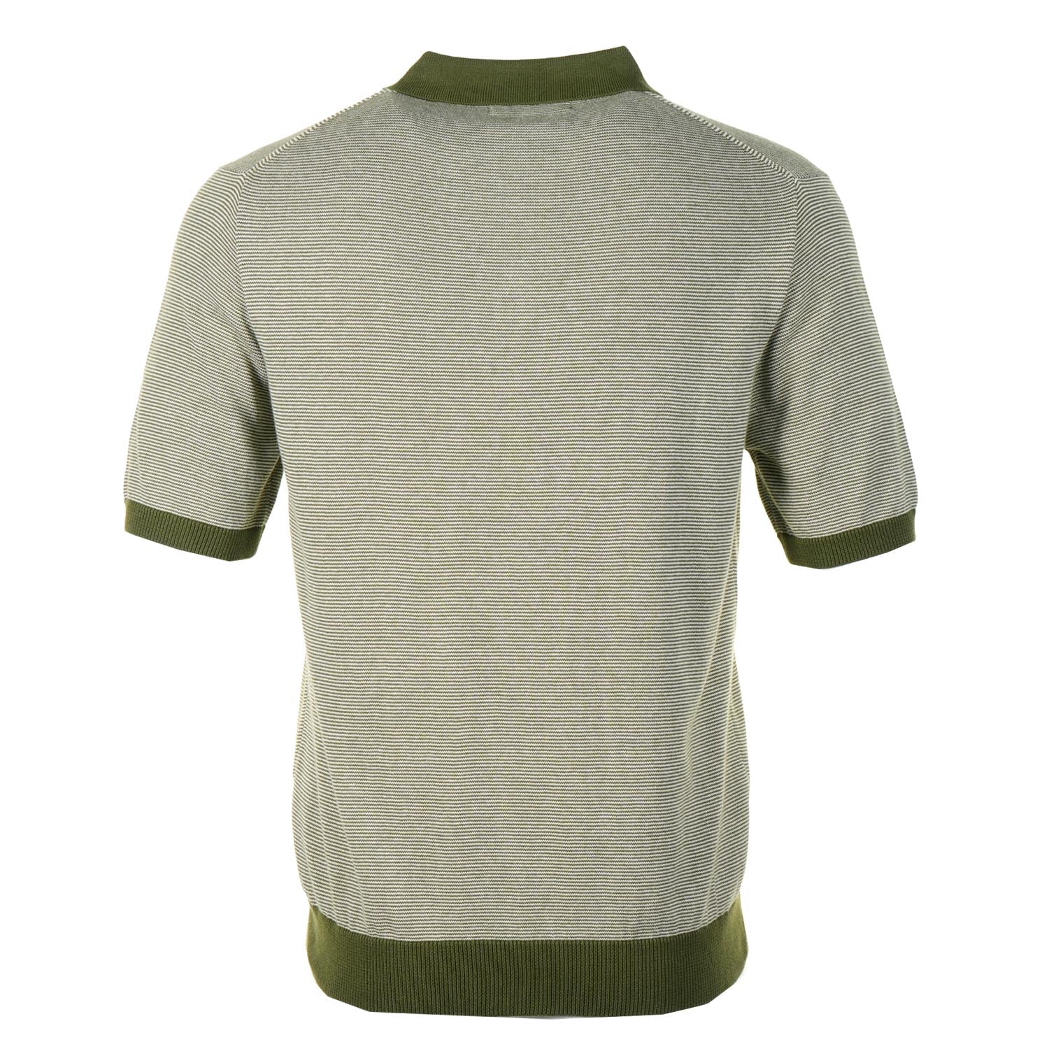 SS Knitted Polo Shirt Micro Stripe Olive Ecru