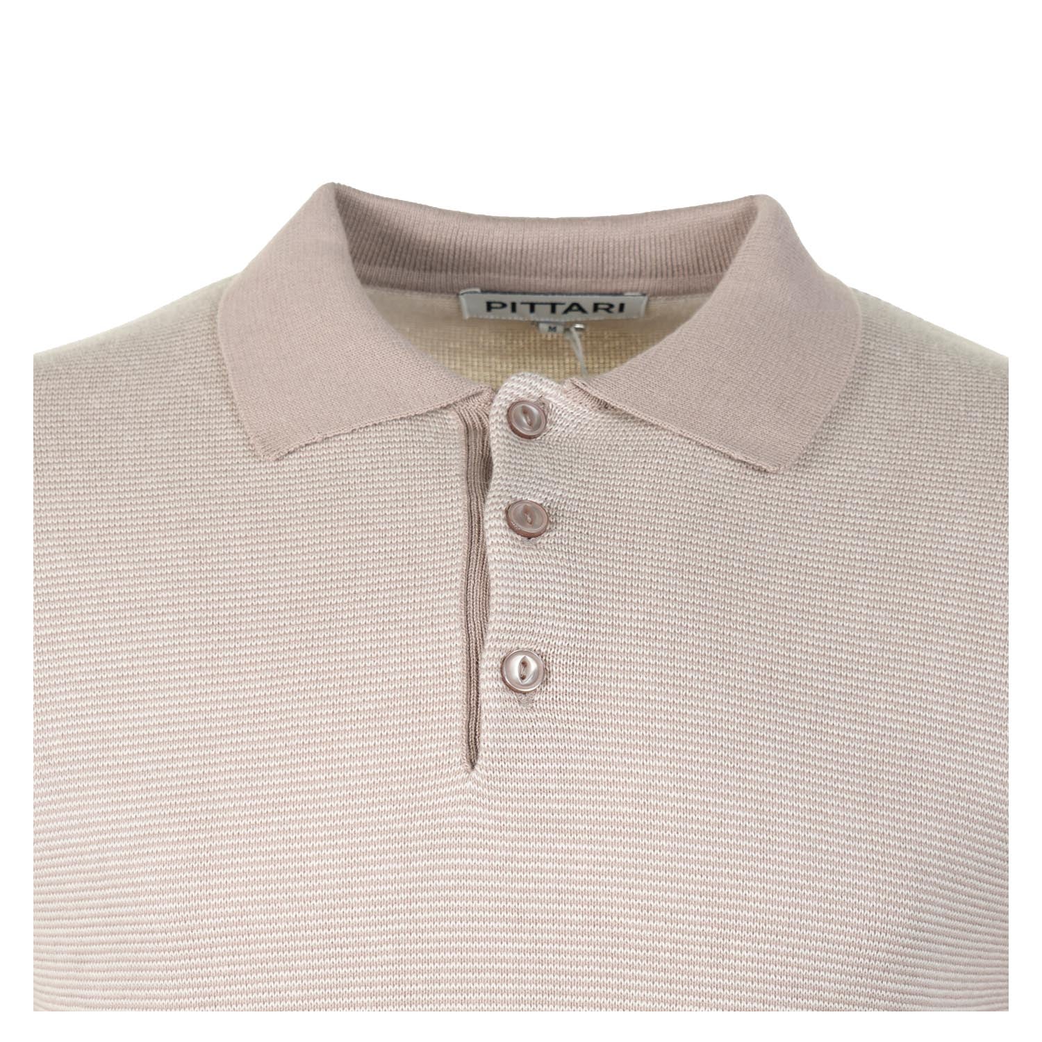 SS Knitted Polo Shirt Micro Stripe Triaon Ecru