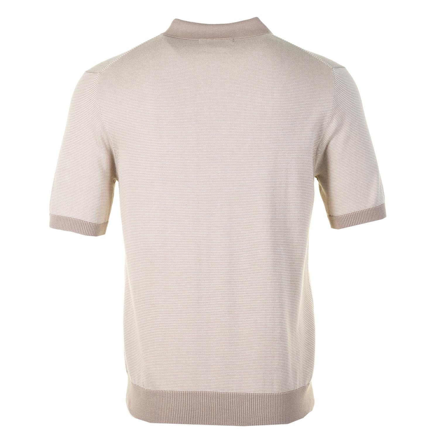 SS Knitted Polo Shirt Micro Stripe Triaon Ecru