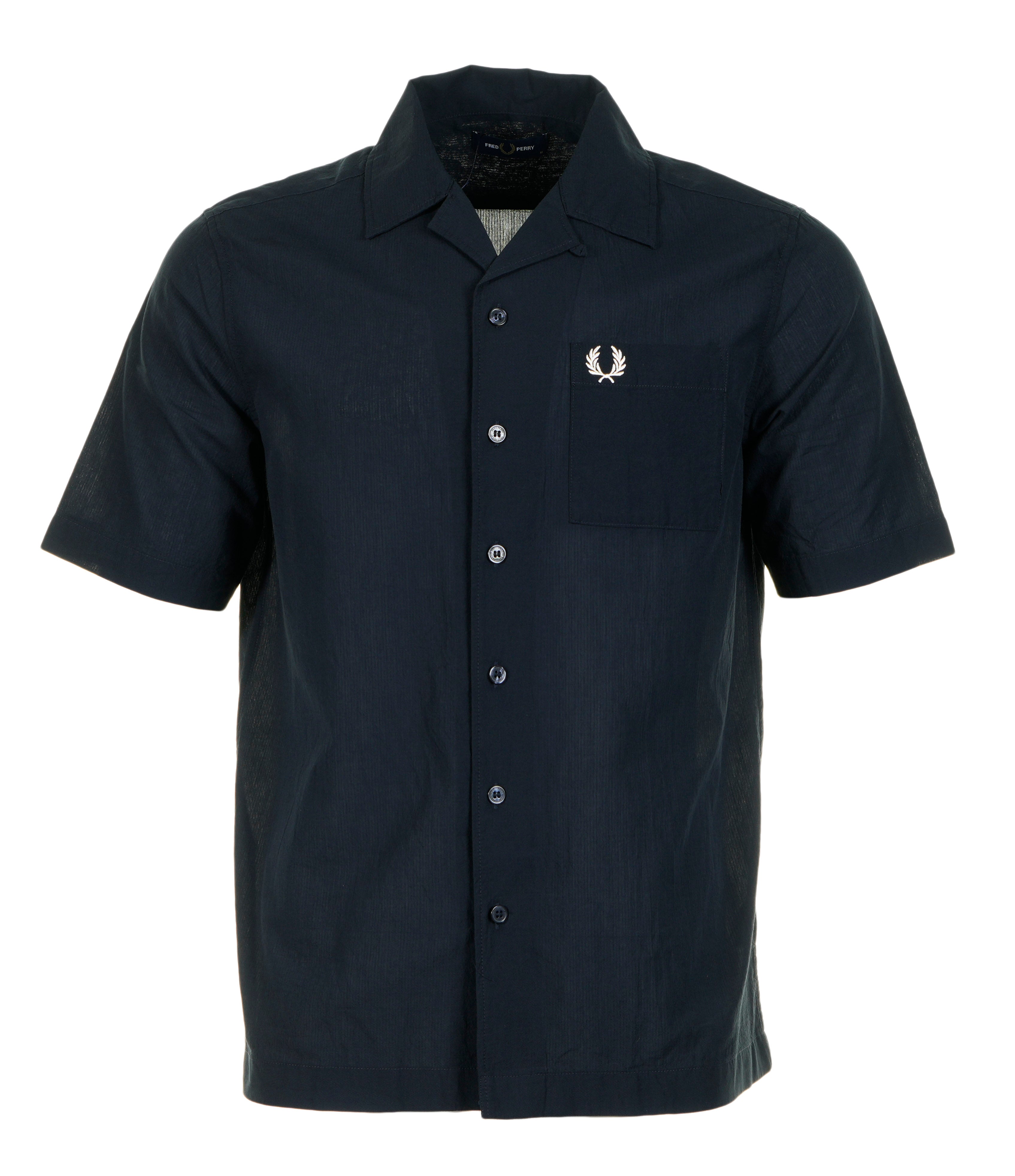 Lightweight Texture Revere Collar Short Sleeve Shirt Navy