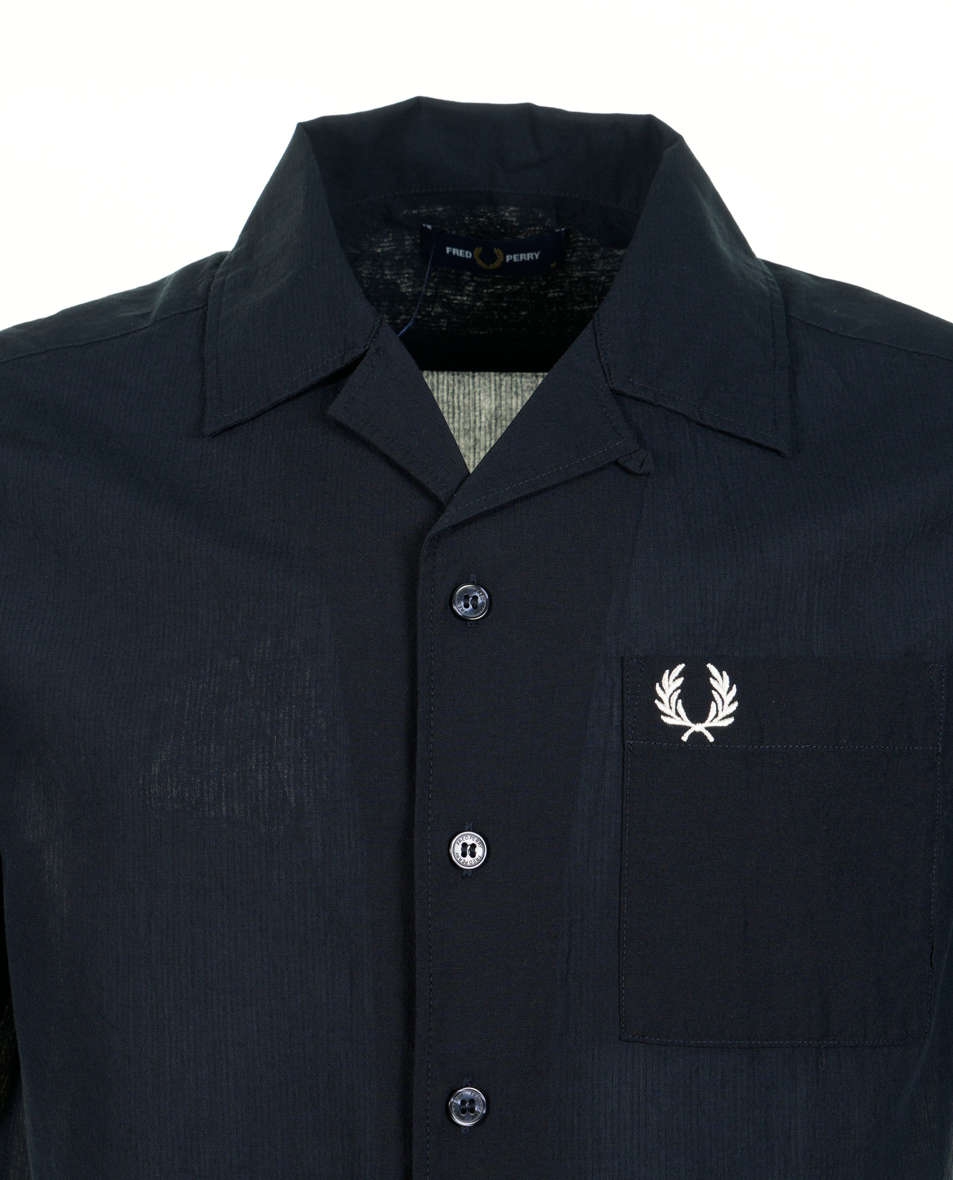 Lightweight Texture Revere Collar Short Sleeve Shirt Navy