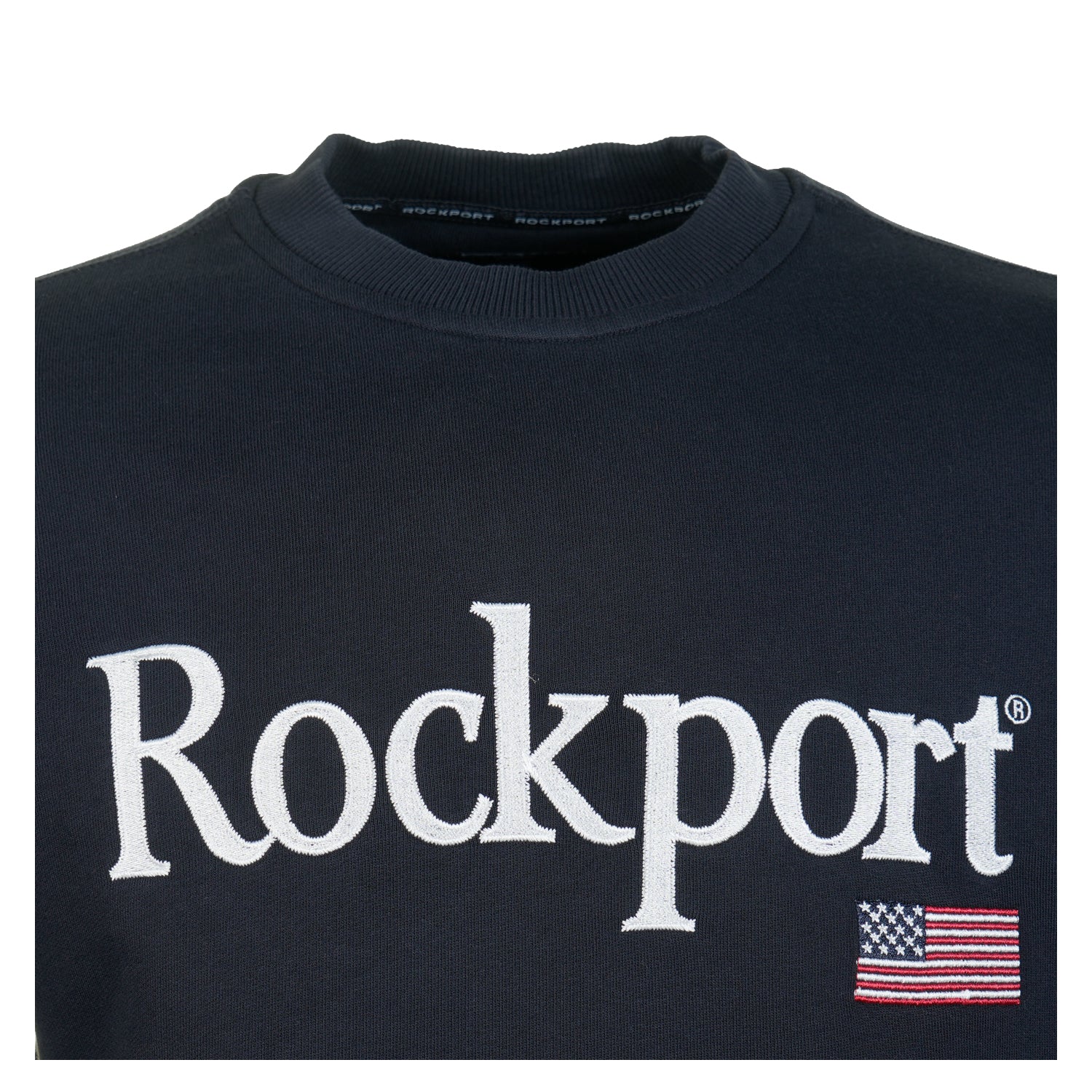 Rockport branding on front of New England sweatshirt