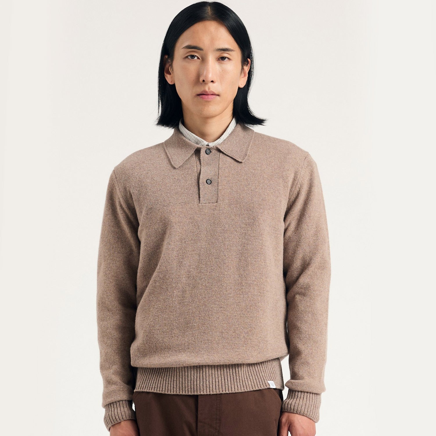 Norse Standard Merino Lambswool Long Sleeve Polo Clay