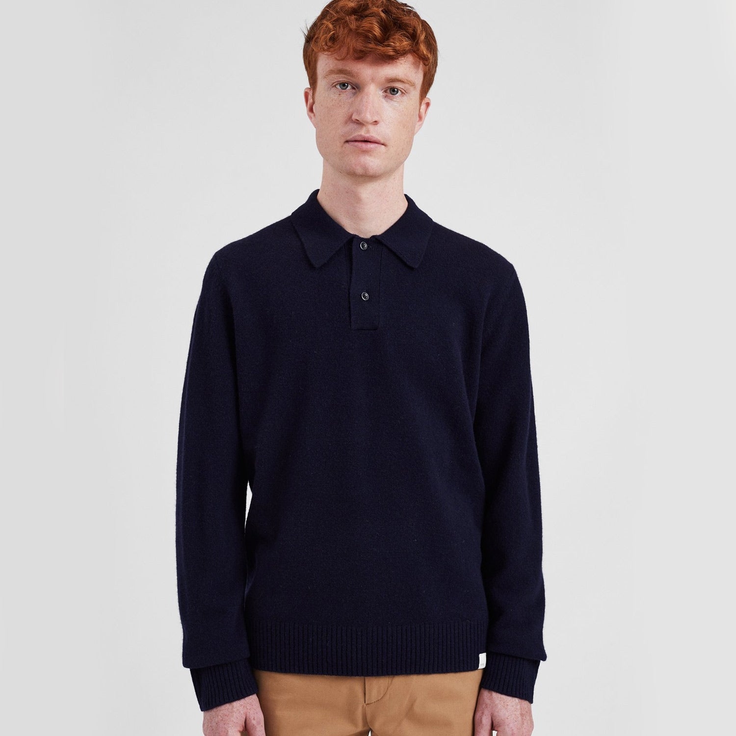 Norse Standard Merino Lambswool Long Sleeve Polo Navy