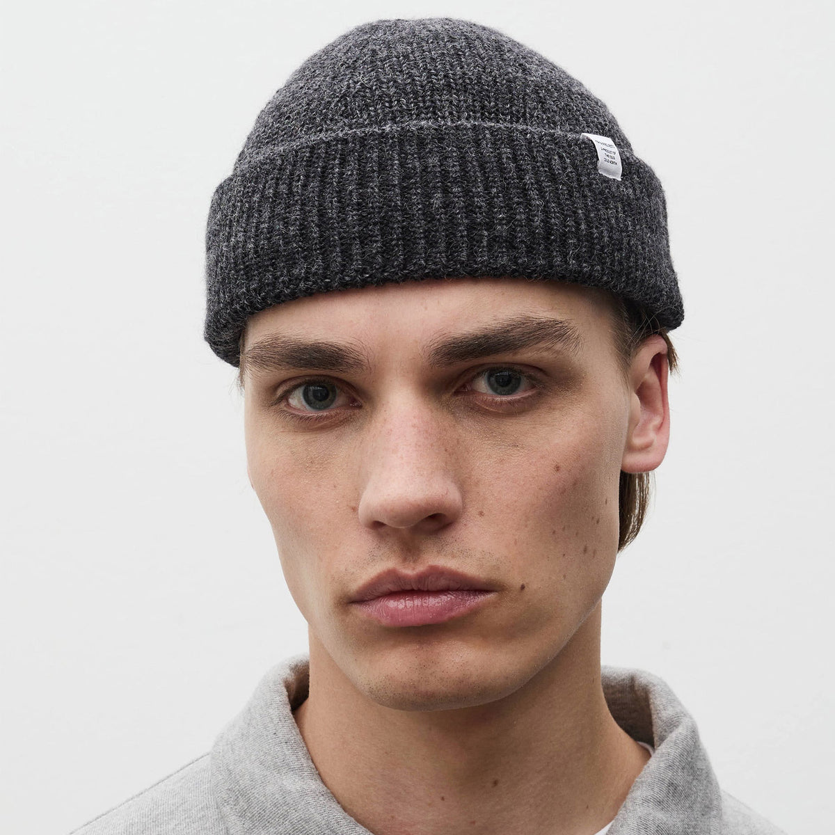 Shallow Cotton Wool Rib Beanie Dark Grey Melange