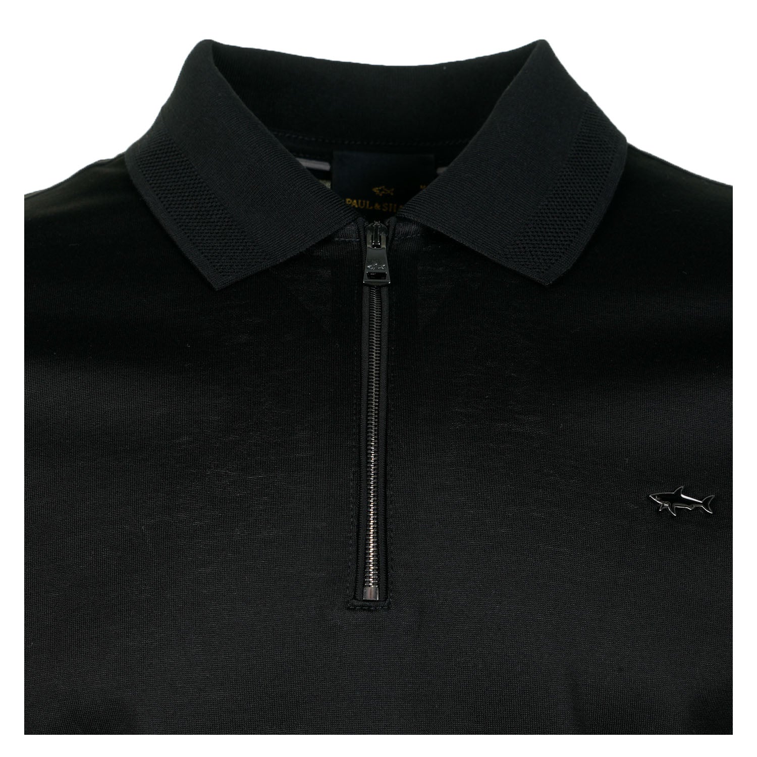 Short Sleeve Metal Shark Logo Zip Polo Shirt Black