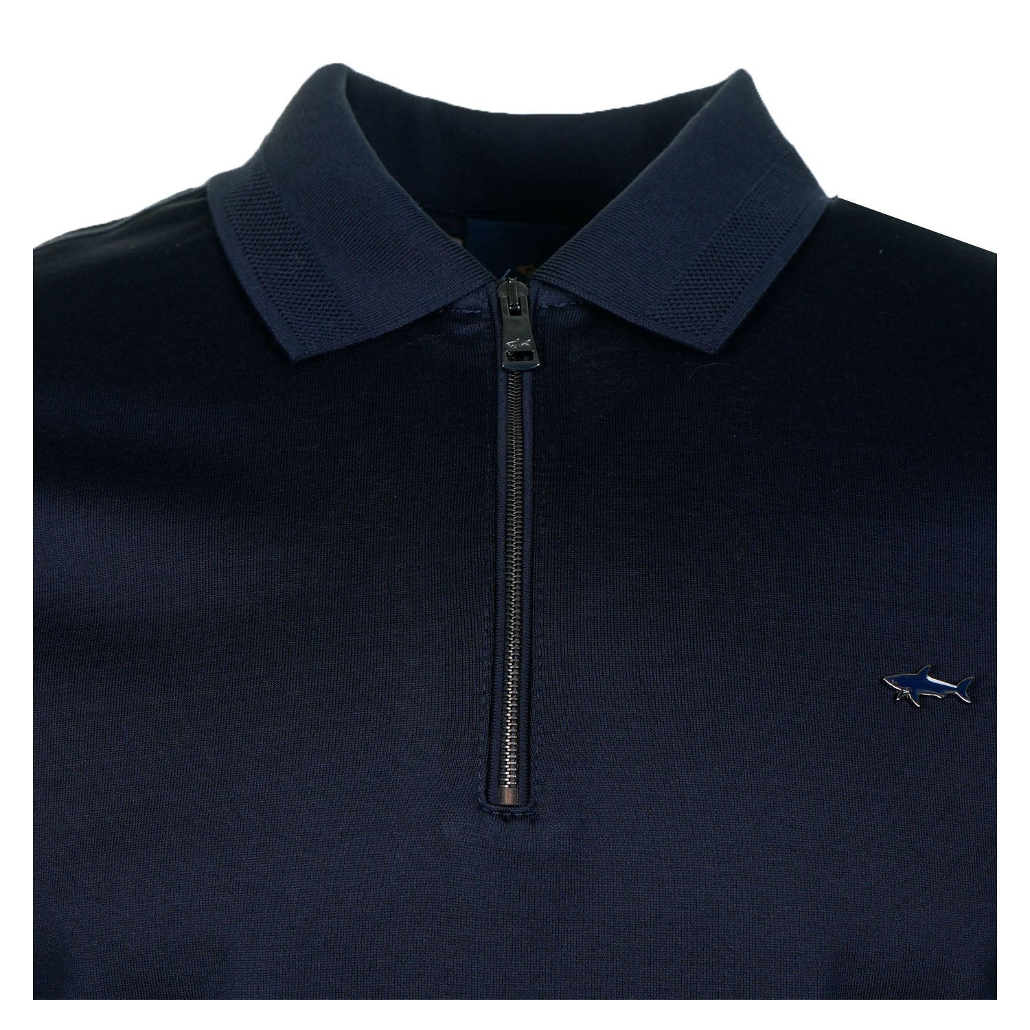 Short Sleeve Metal Shark Logo Zip Polo Shirt Navy