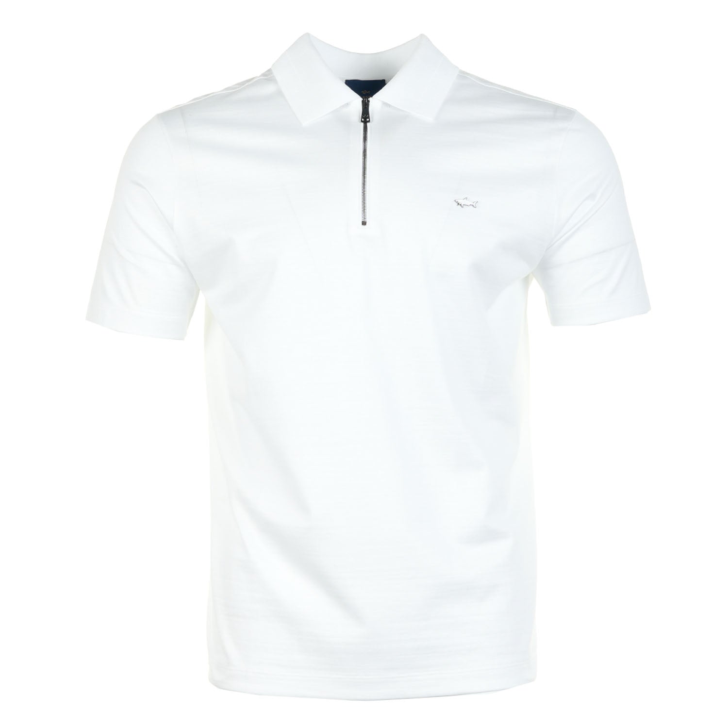 Short Sleeve Metal Shark Logo Zip Polo Shirt White